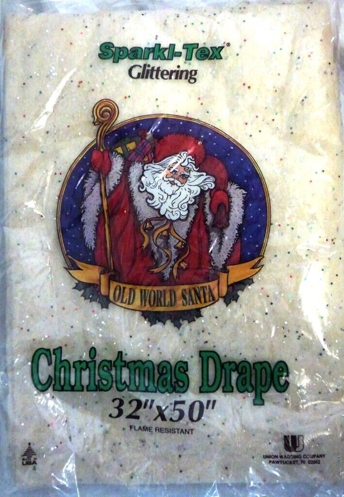 VTG SPARKL-TEX Glittering Christmas Drape OLD WORLD SANTA GRAPHIC Sealed 1513