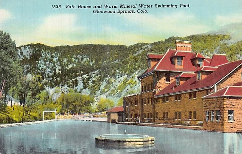 Postcard CO: Bath House & Swimming Pool, Glenwood Springs, Colorado, Linen