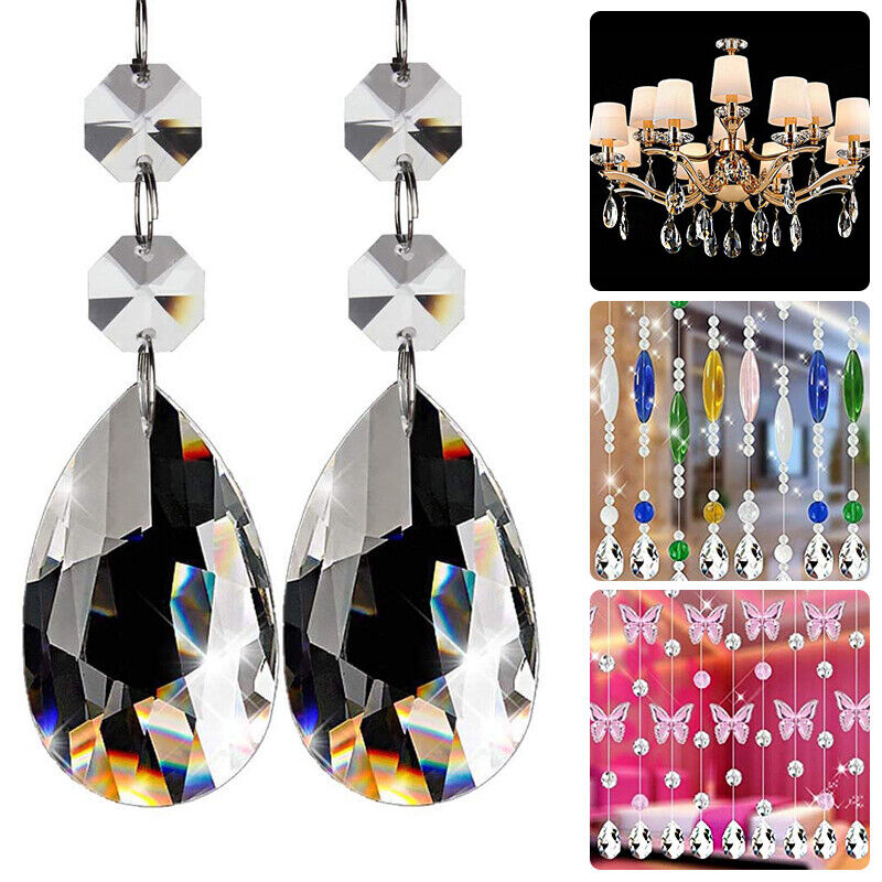 20Pcs Crystal Clear Teardrop Chandelier Prisms Pendants Parts Beads Hanging 38mm