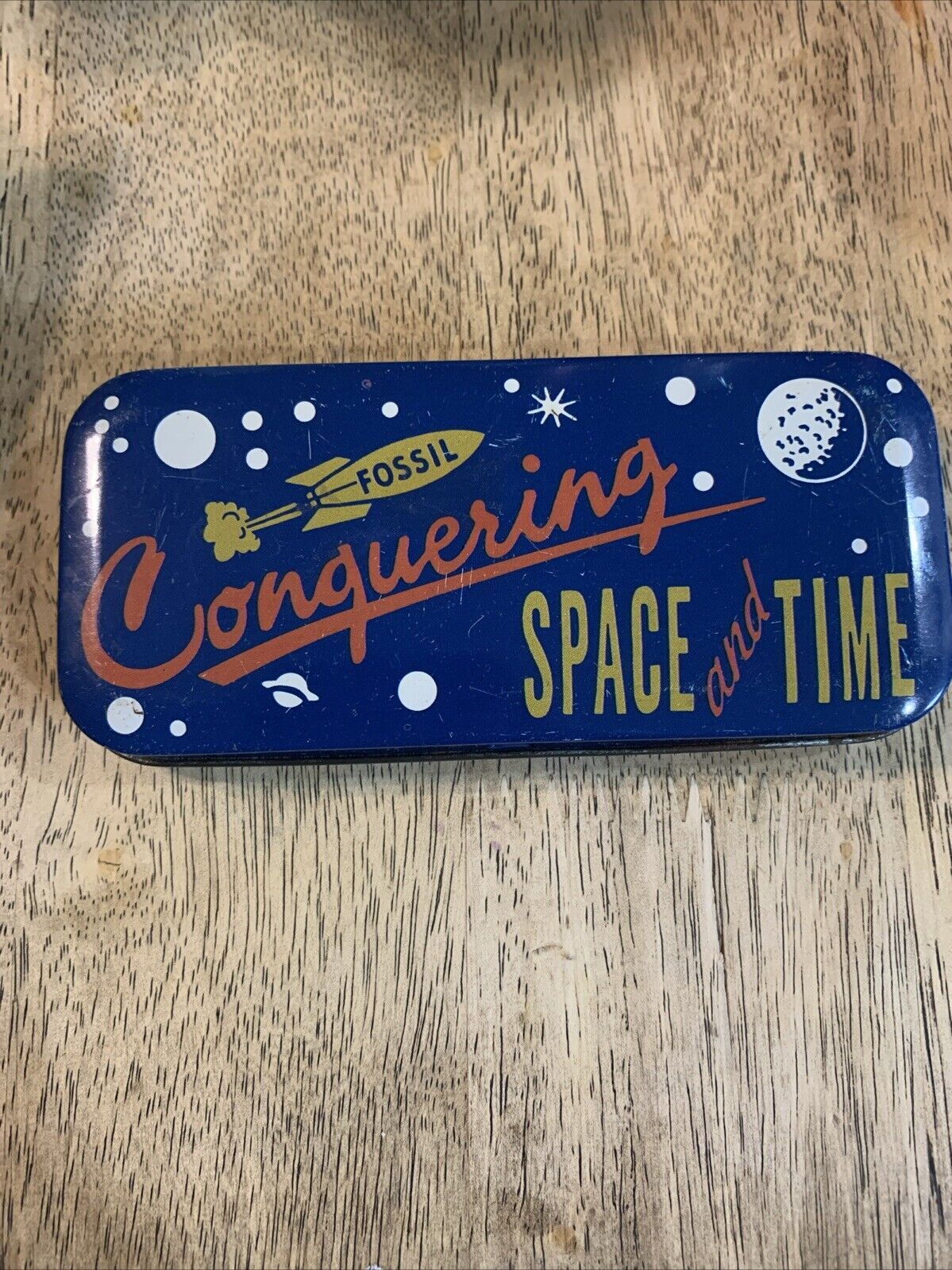 Vintage FOSSIL Conquering Space Rare Vintage Watch Tin Can Original EMPTY USA Pk