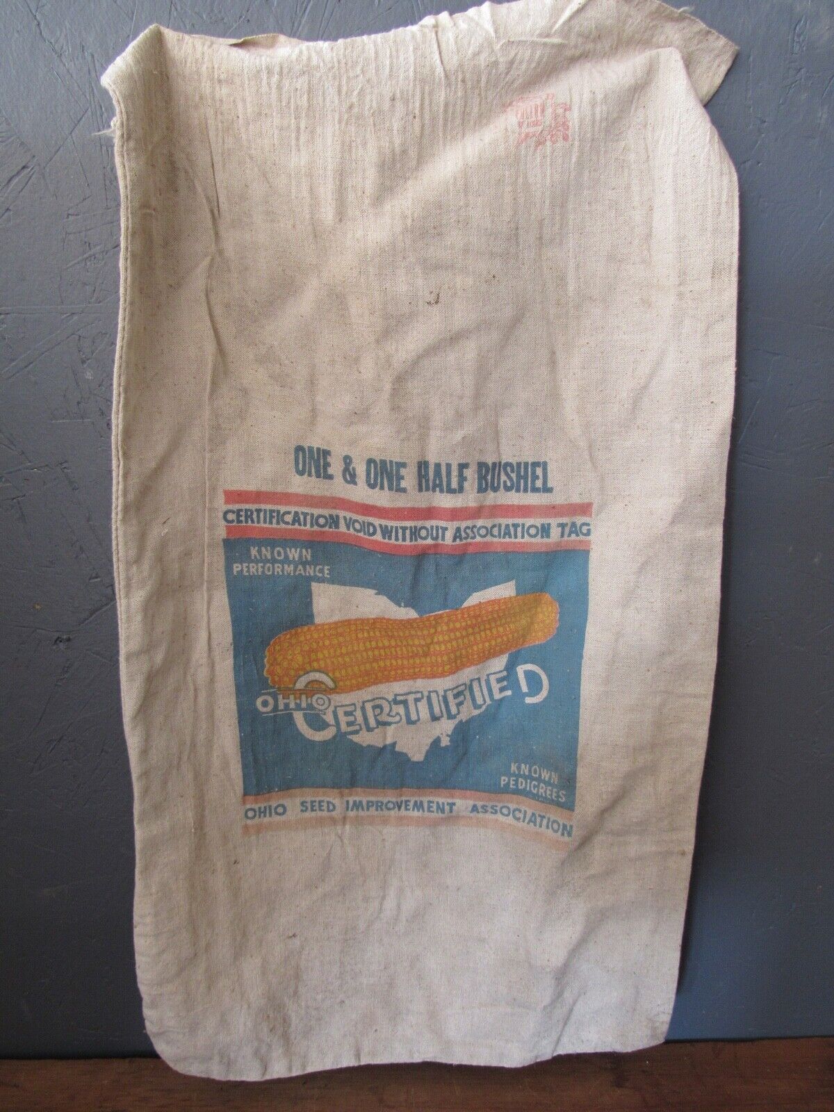 Vintage OHIO CERTIFIED Seed Sack Bag Farmer Barn Man Cave