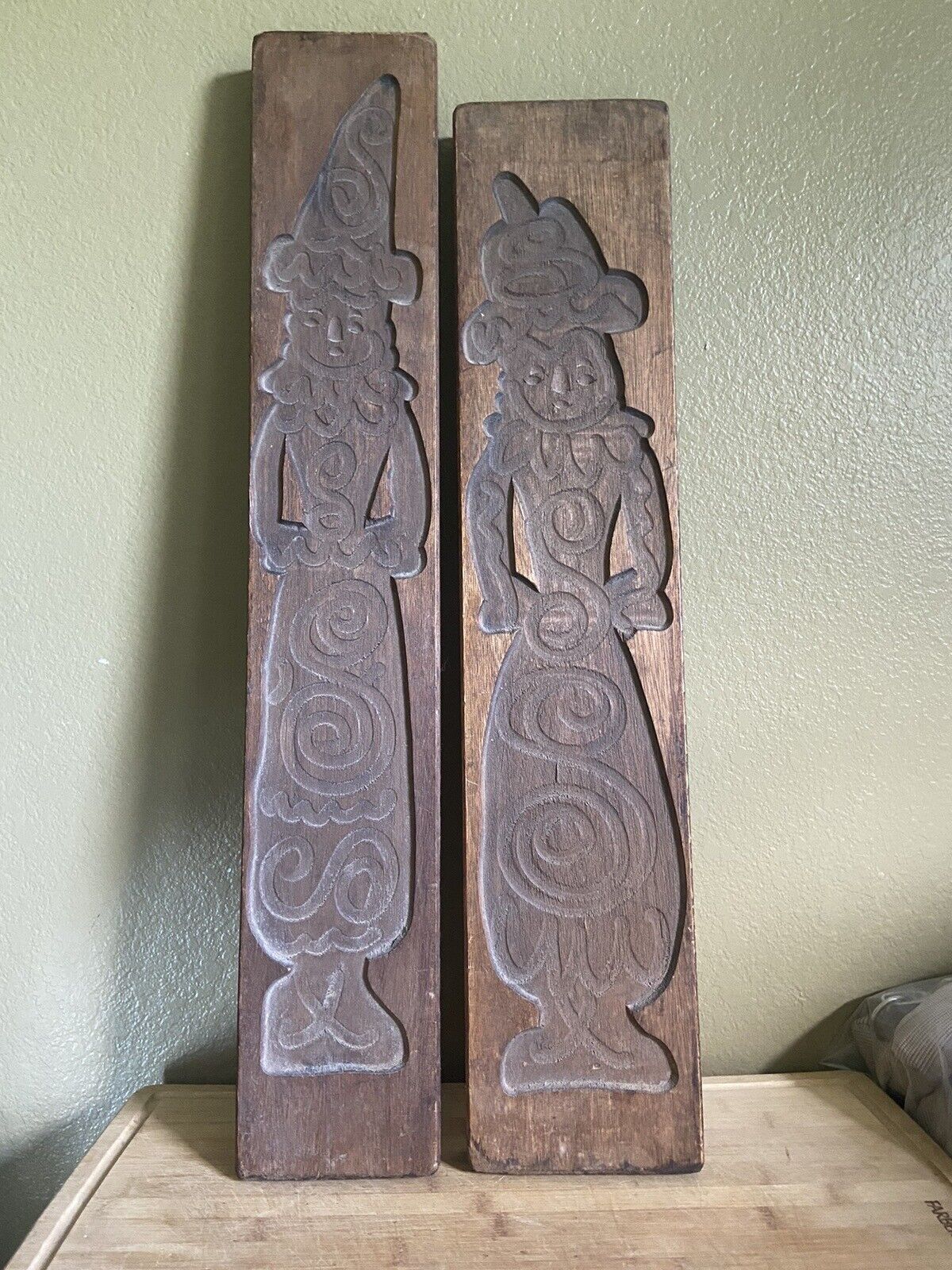 2 Antique 26” And 27” Dutch Gingerbread Springerle Speculaas Wood Cookie Molds