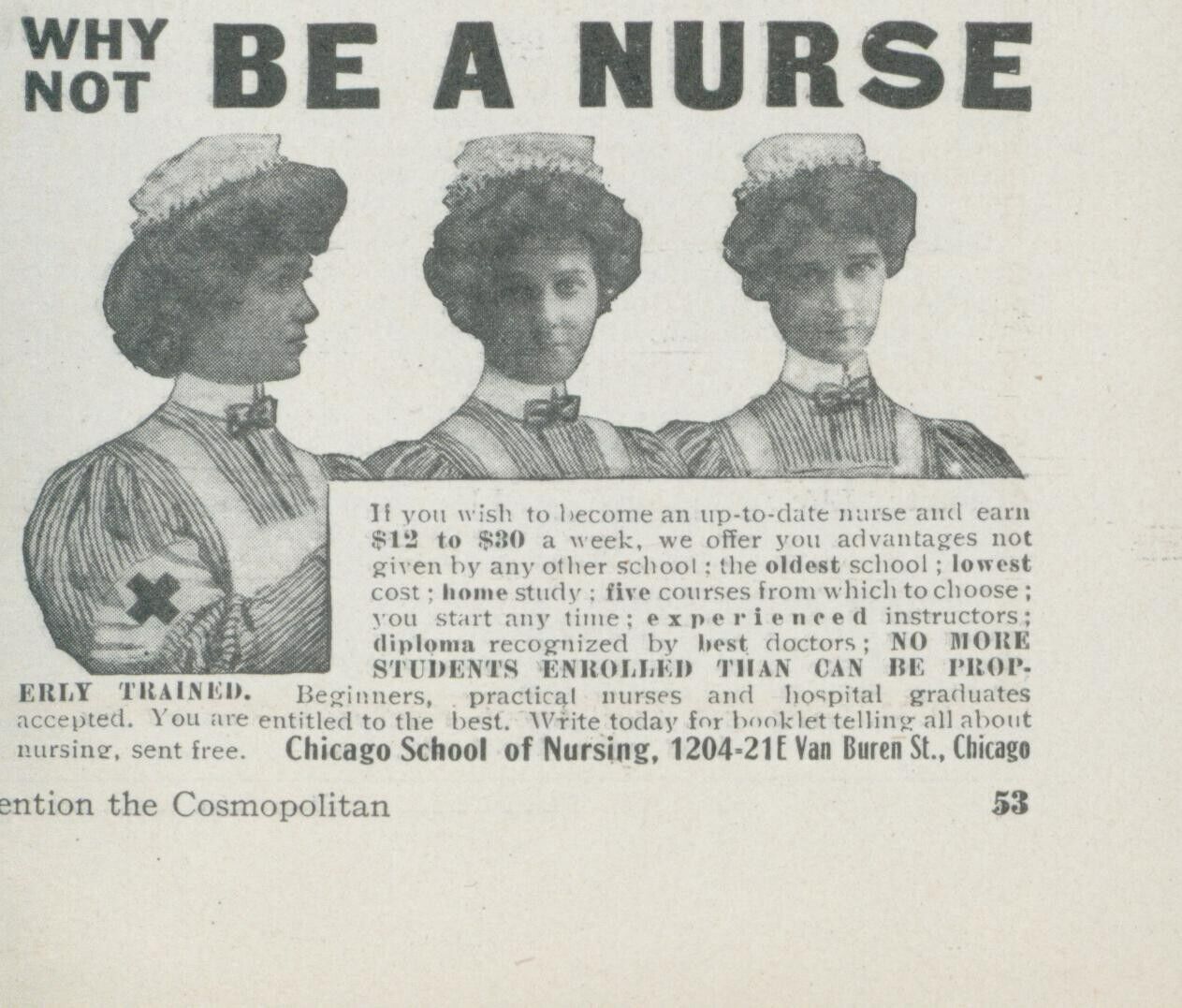 1912 Why Not Be A Nurse Chicago School Of Nursing IL Vtg Print Ad CO4