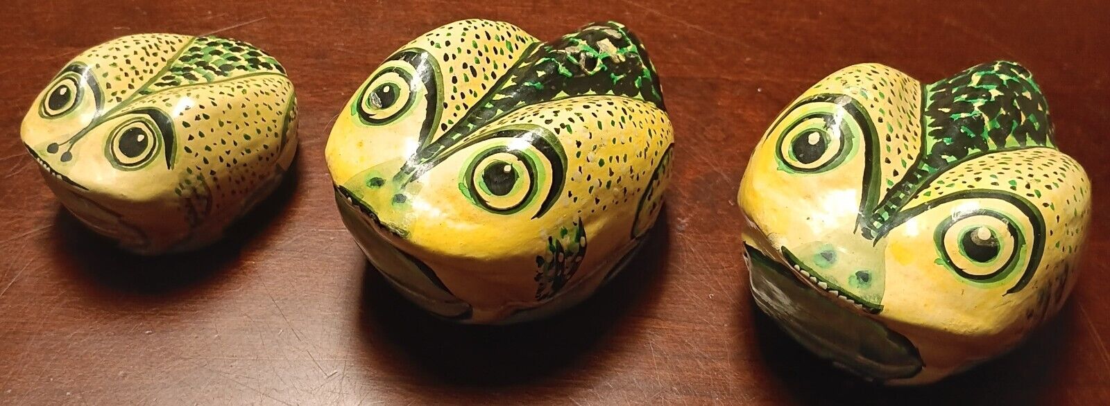 Vintage Hand Painted Frog Folk Art Paper Mache Trinket Boxes (Lot Of 3)