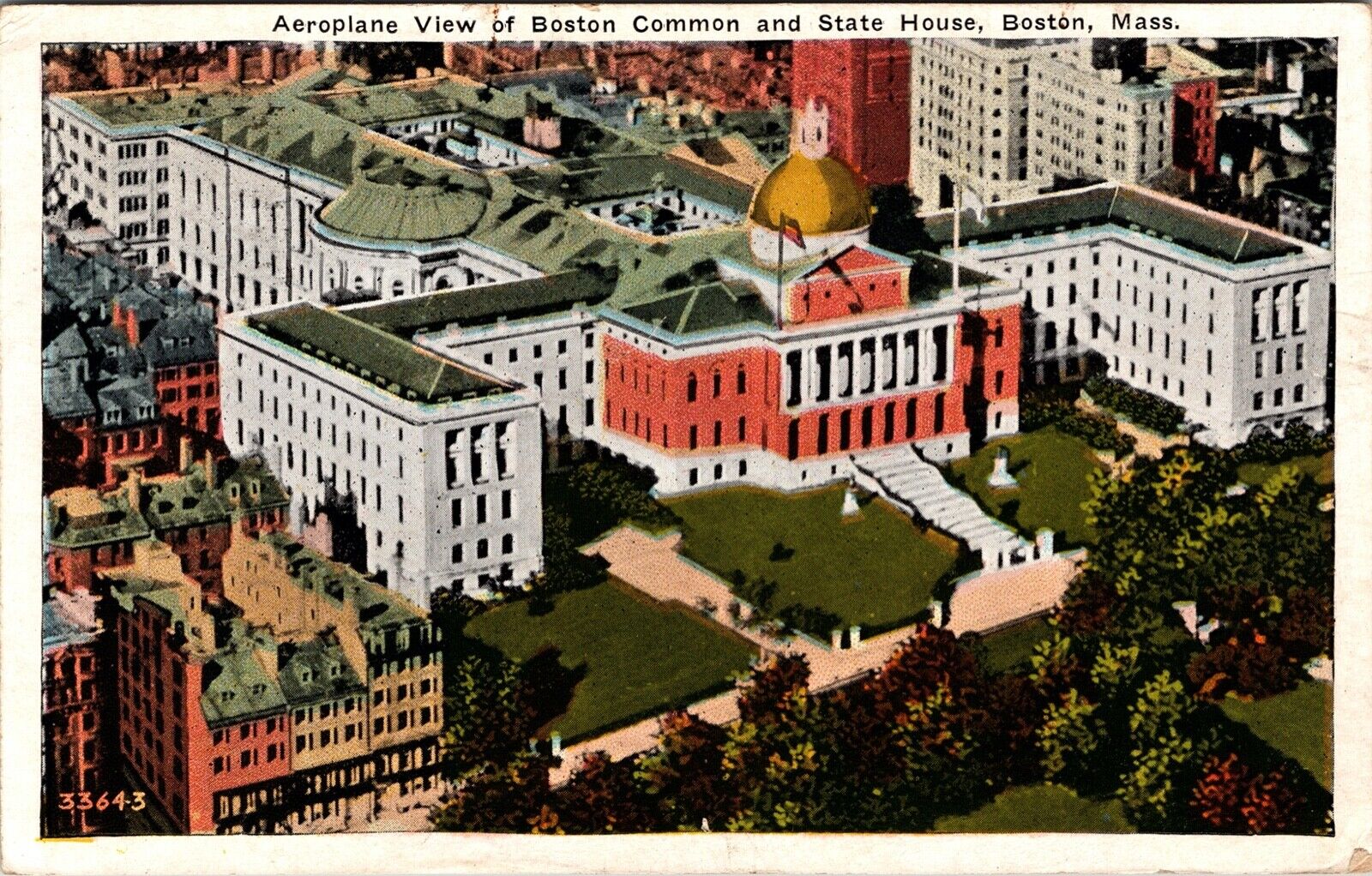 Aeroplane View Boston Common & State House Mass. Posted 1932 WB VTG Postcard 