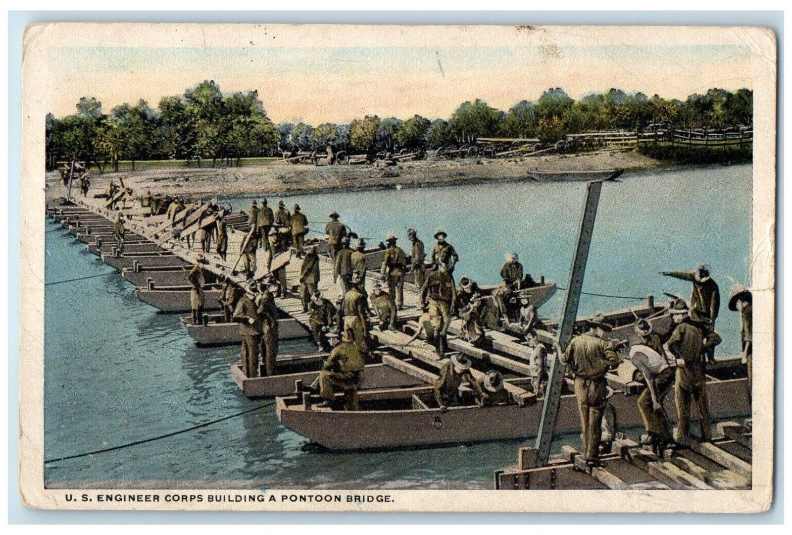 1925 US Engineer Corps Building A Pontoon Bridge Campbell Hill IL Postcard