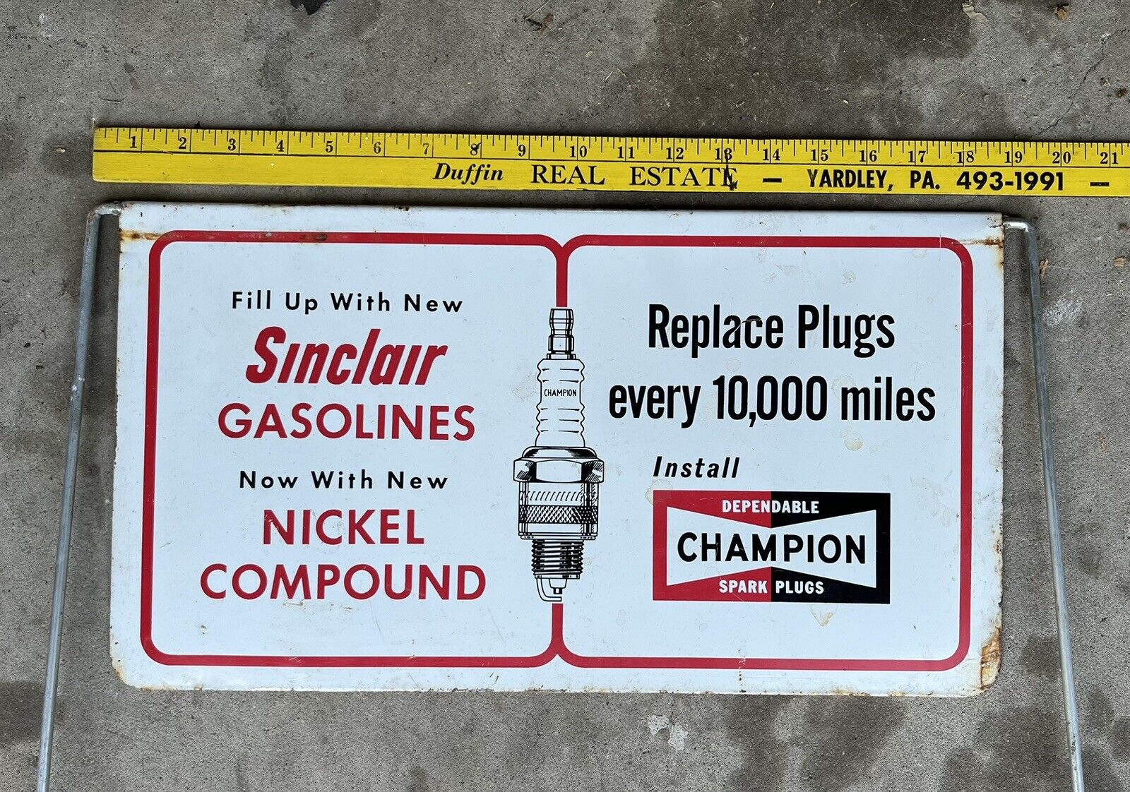 Champion Spark Plug Sinclair Gasoline Advertising Sign Vintage Metal Two Sided