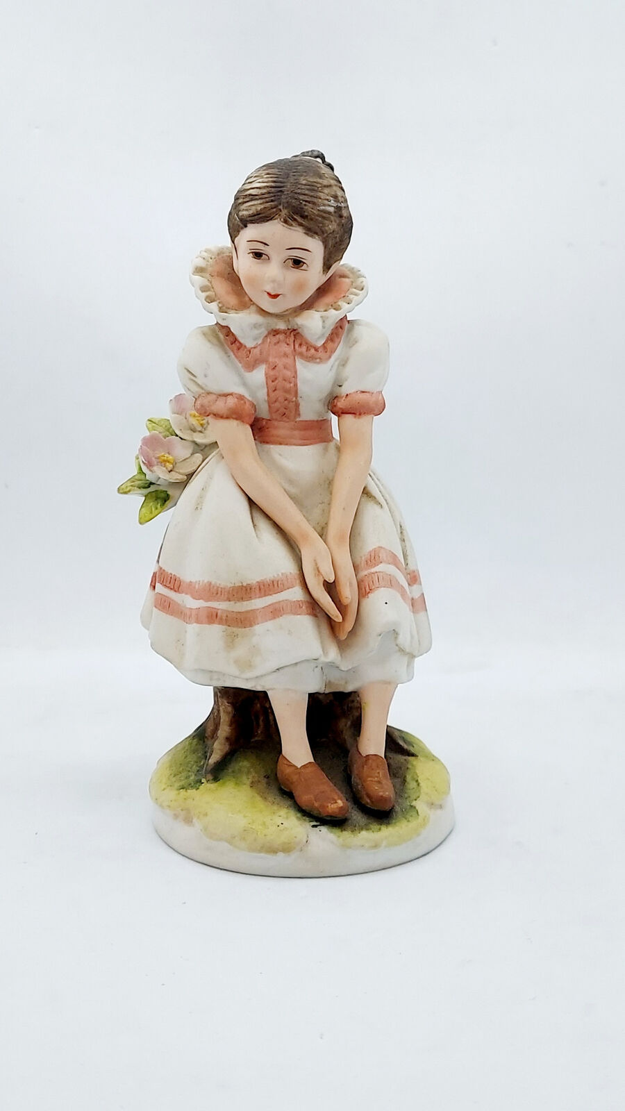 Vintage Lefton Girl Figurine Porcelain Sitting Becky Thatcher KW844