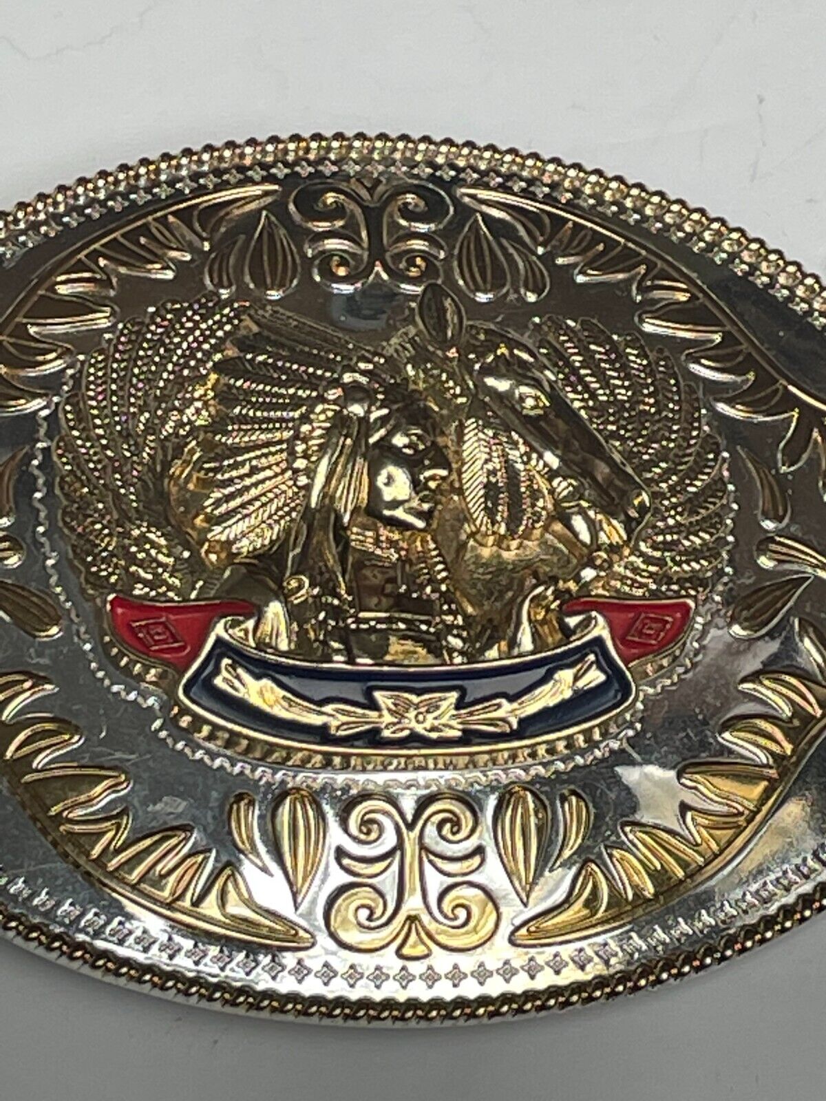 Native American Chief Horse Head Enamel Metal Large Belt Buckle