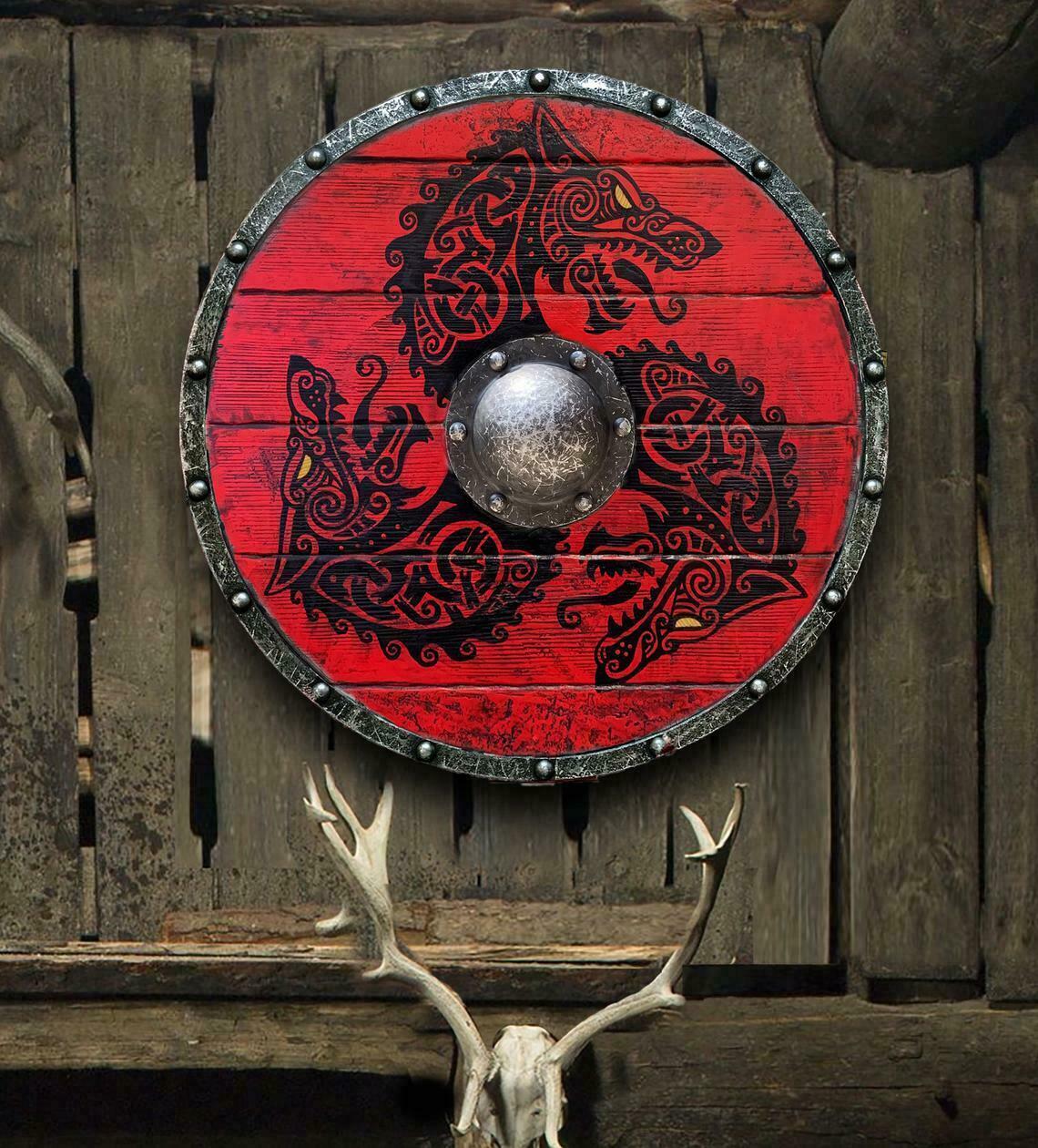 Medieval 24 Inch Wooden 3 Dragon Shield Handcrafted Battle Ready Shield wallGift