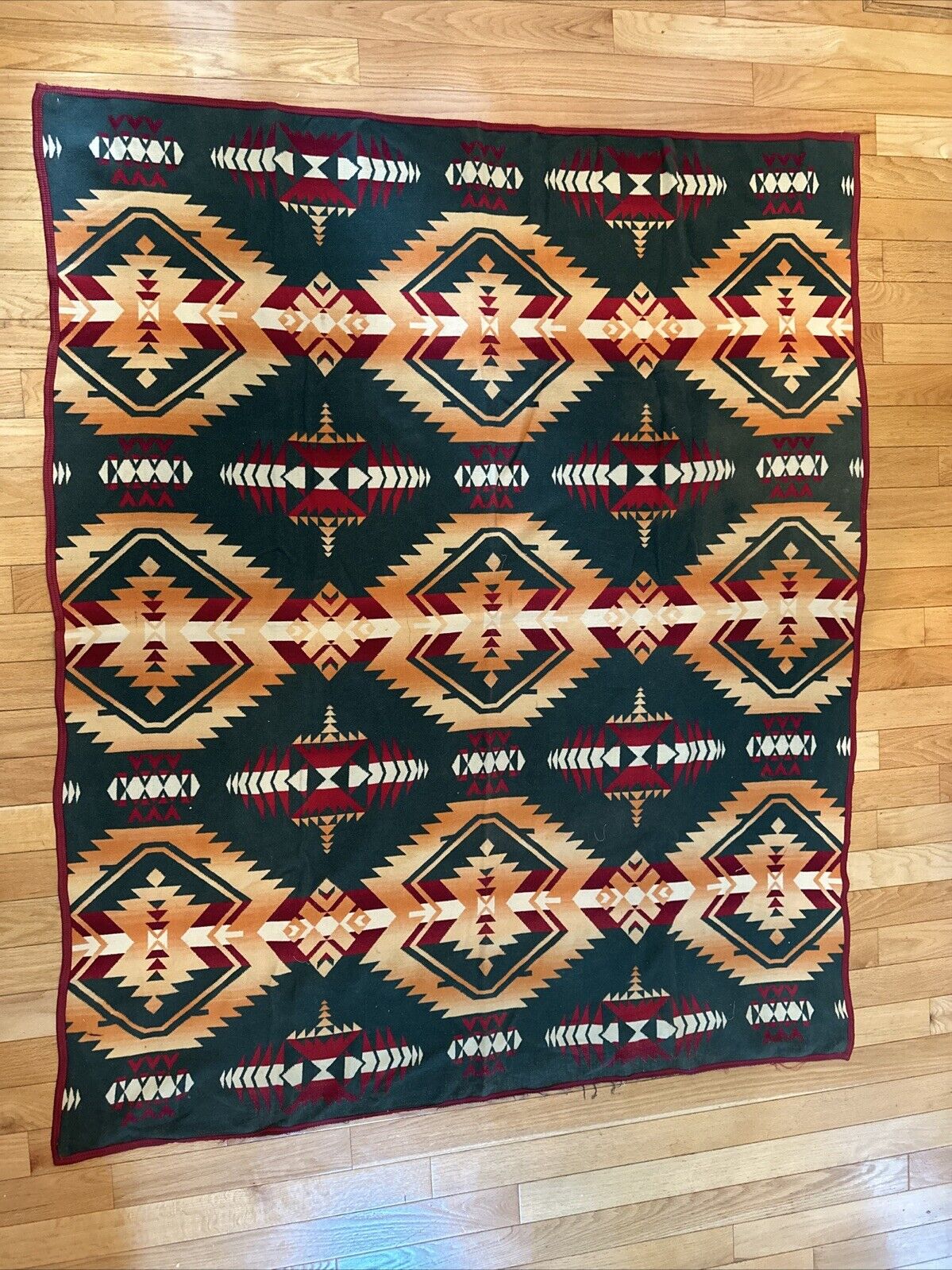 Vintage Navajo Native American Hand Woven Wool Blanket 63X78