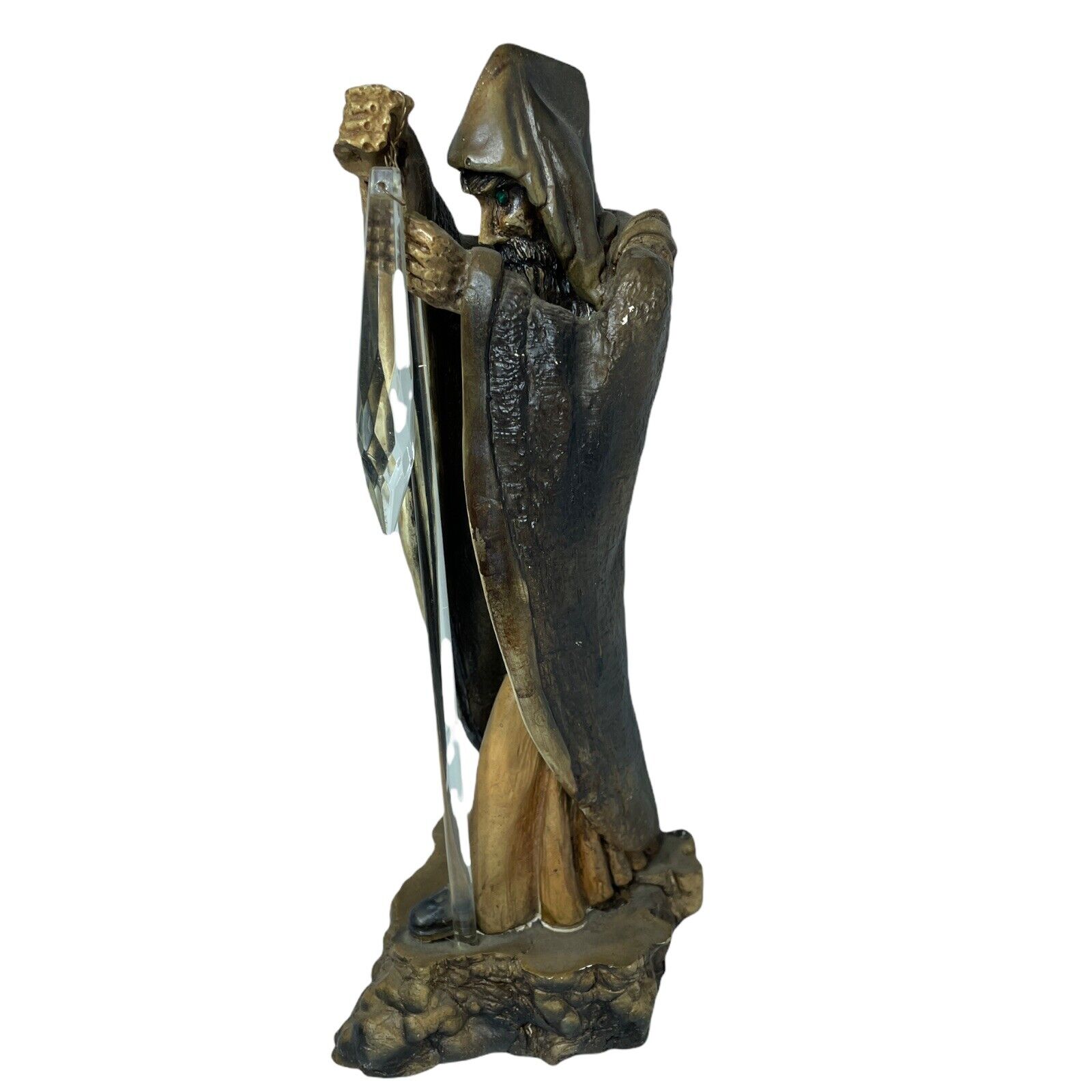 Vintage Carved Wizard Figure With Crystal 9.5\