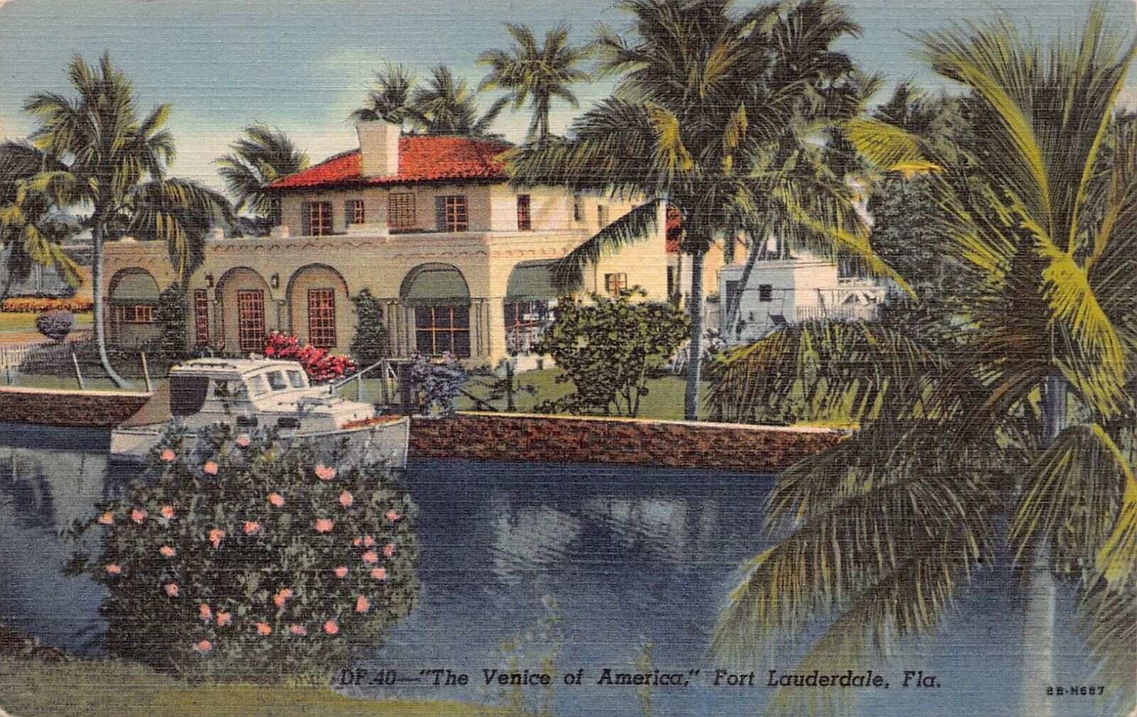 Ft Fort Lauderdale FL Florida Retention Canal Mansion Yacht 1940 Vtg Postcard N7