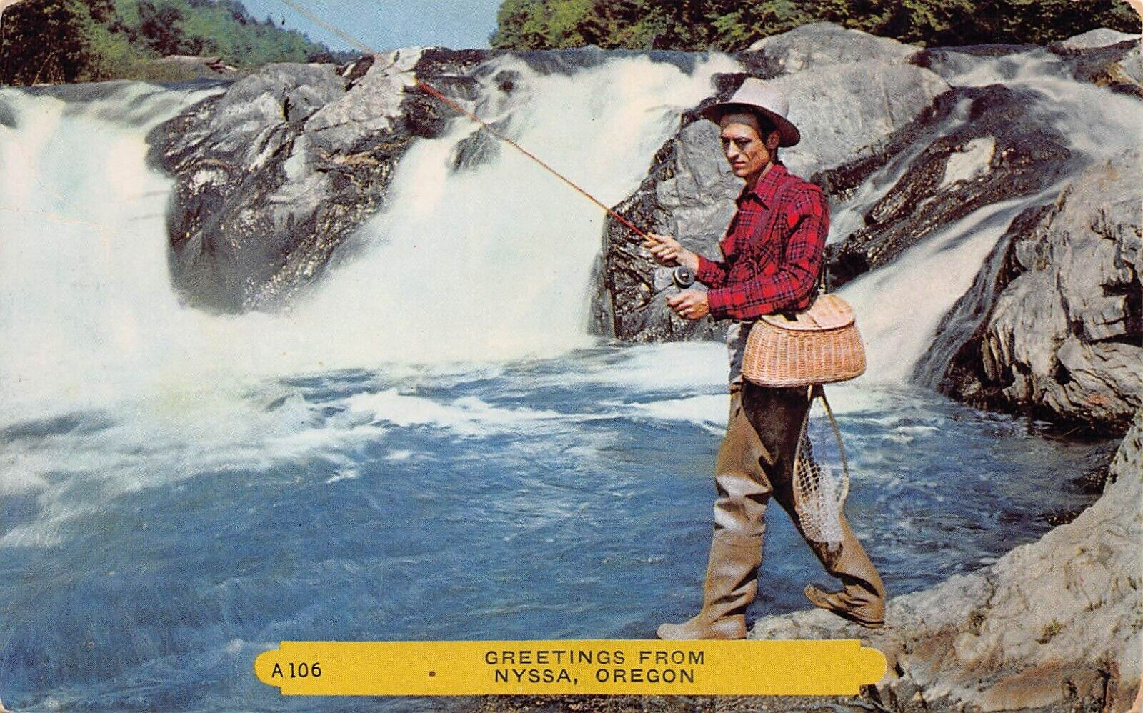 Nyssa OR Oregon Steelhead Chinook Trout Coho Salmon Fly Fishing Vtg Postcard S6
