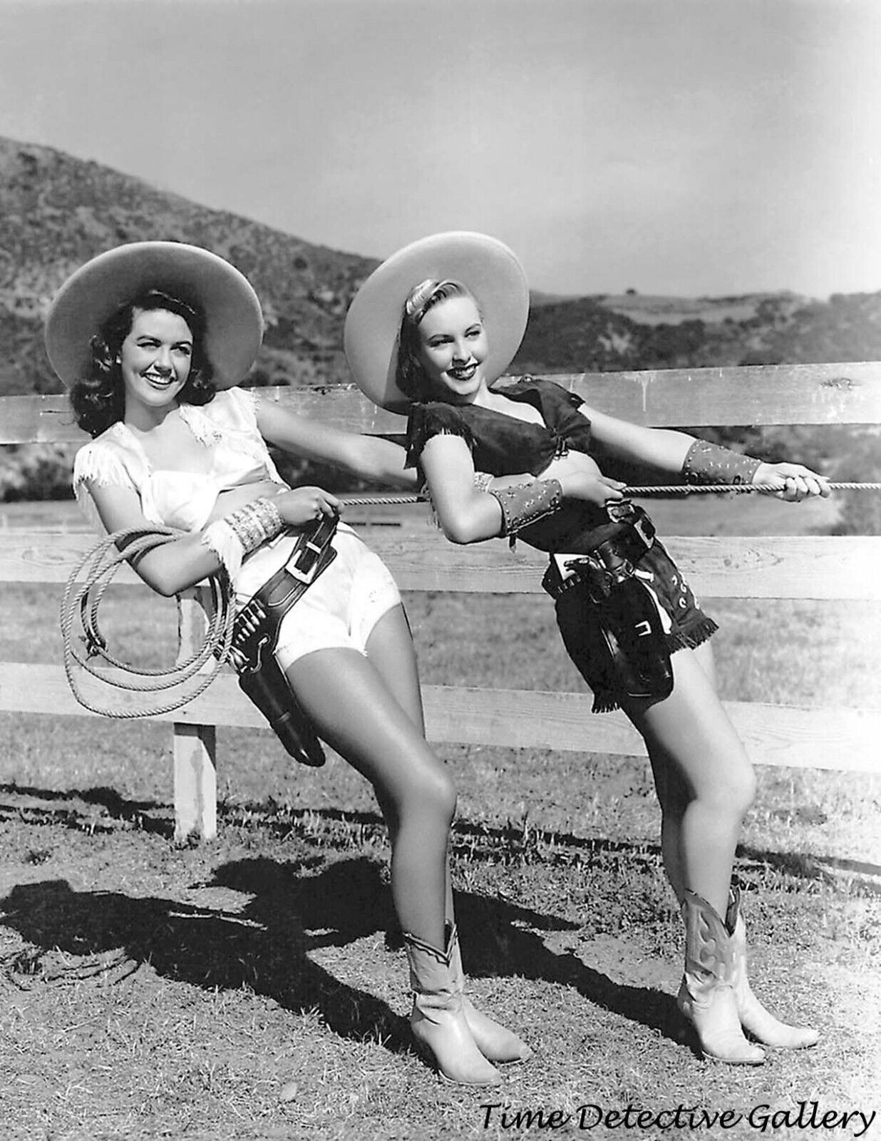 Cowgirl Pinups Dorothy Malone & Penny Edwards - Vintage Celebrity Photo Print