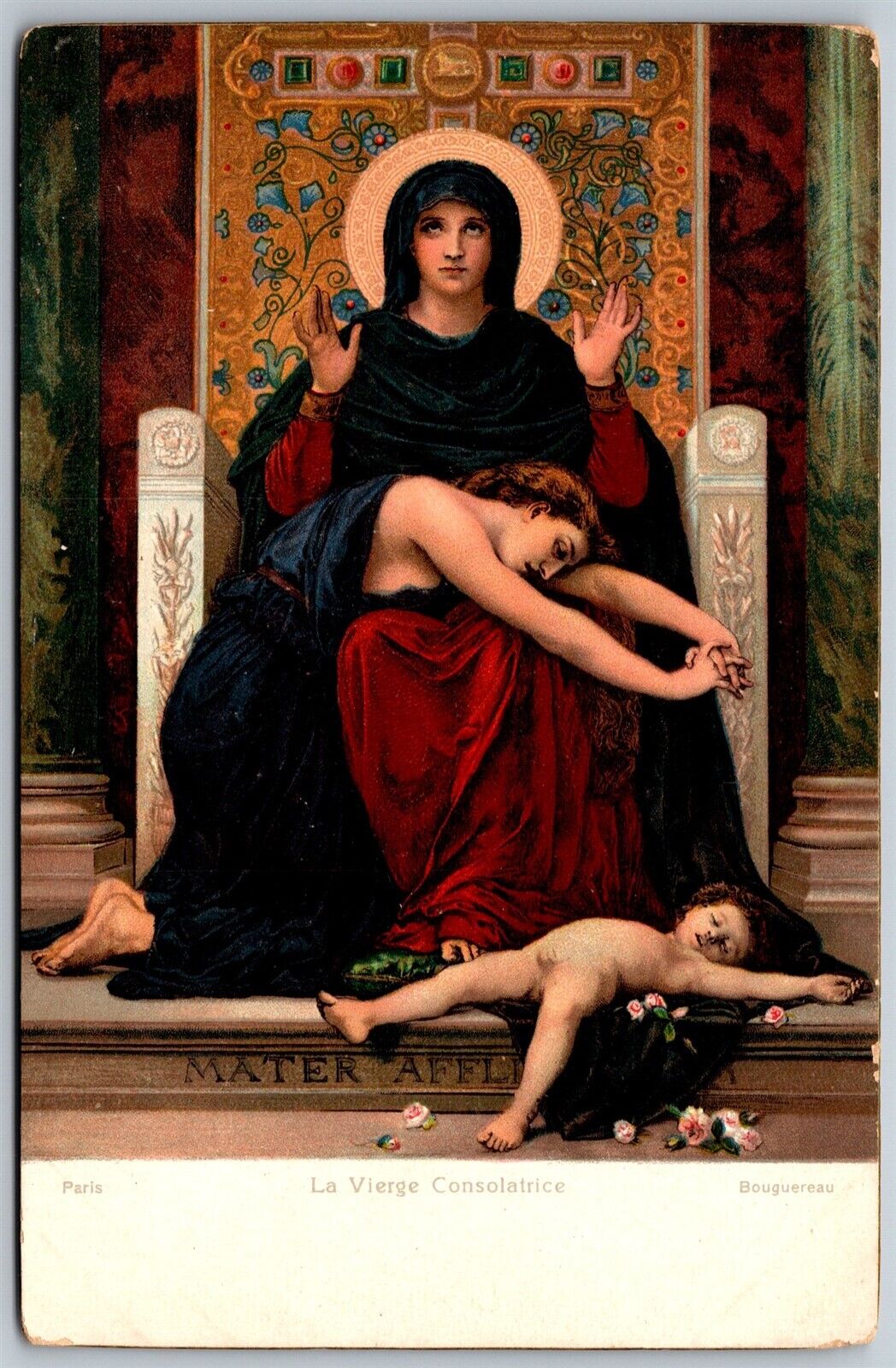 Vtg La Vierge Consolatrice Artist William Bouguereau Consoling Virgin Postcard
