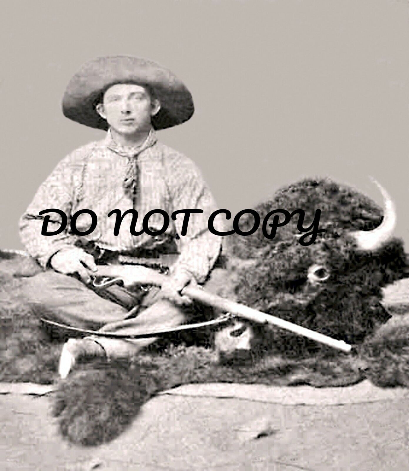 ANTIQUE 8X10 REPRO PHOTO PRINT BUFFALO HUNTER COWBOY 1874 SPENCER RIFLE