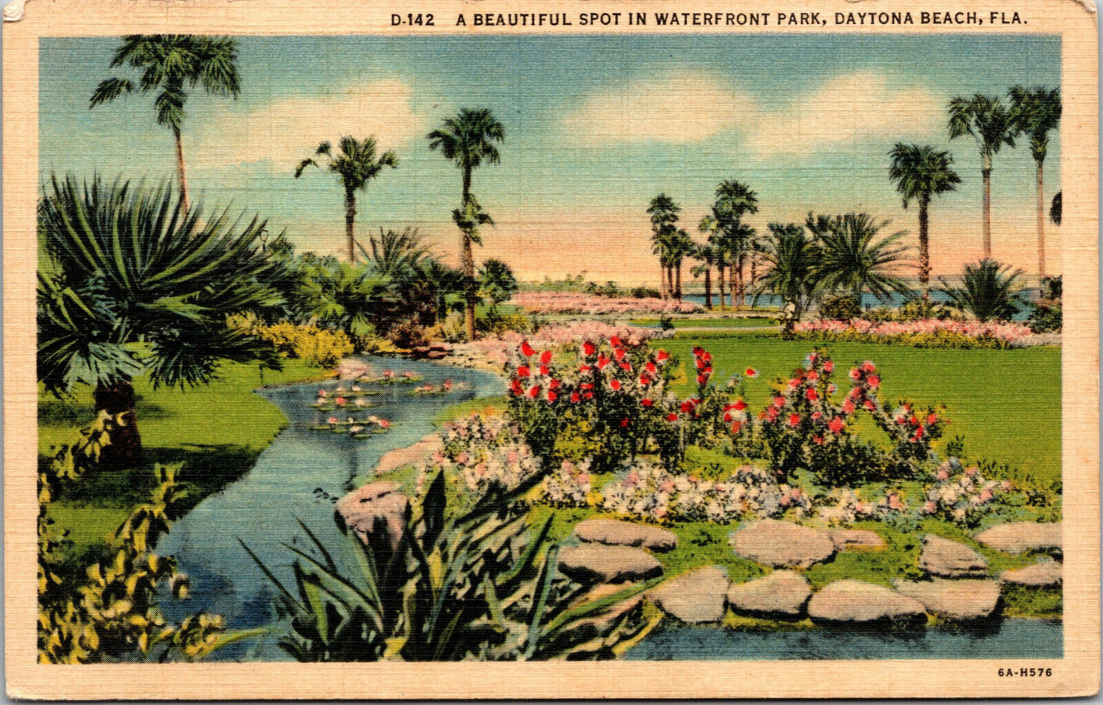 Vtg 1930s Beautiful Spot In Waterfront Park Daytona Beach Florida FL Postcard