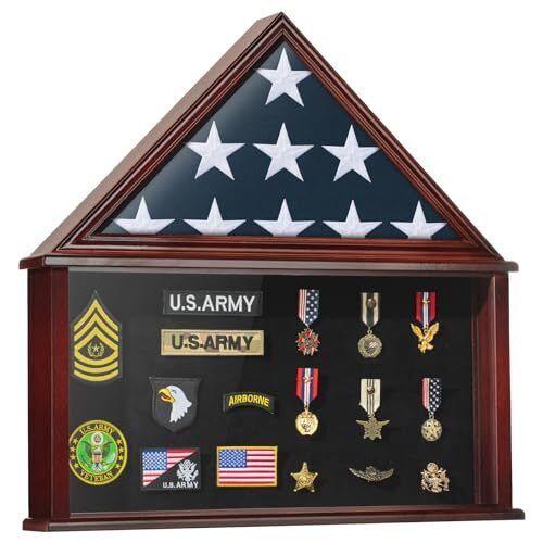 Large Burial Flag Display Case Veteran Military Medal Shadow Large Mahogany Box