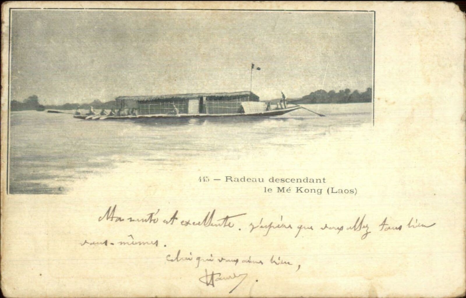 Laos Me Kong Radeau Boat Indo-China Indochine 1903-04 Postally Used Postcard