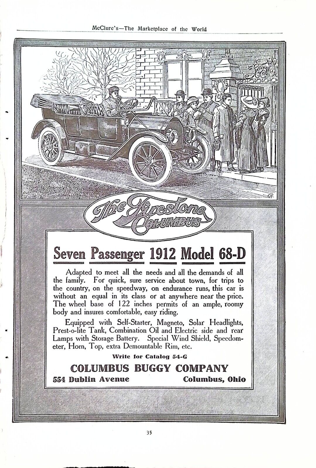 Vintage Magazine Ad Ephemera - McClure\'s - Columbus Buggy Co. 1912 Model 68D