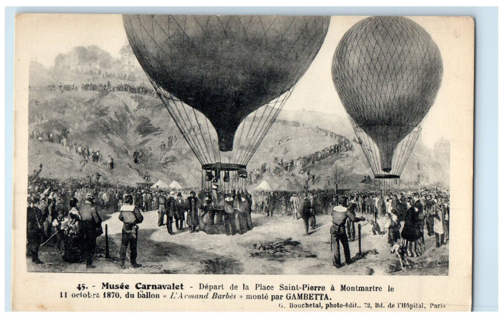 c1910 Departure Saint-Pierre Carnavalet Museum Hot Air Balloon Paris Postcard