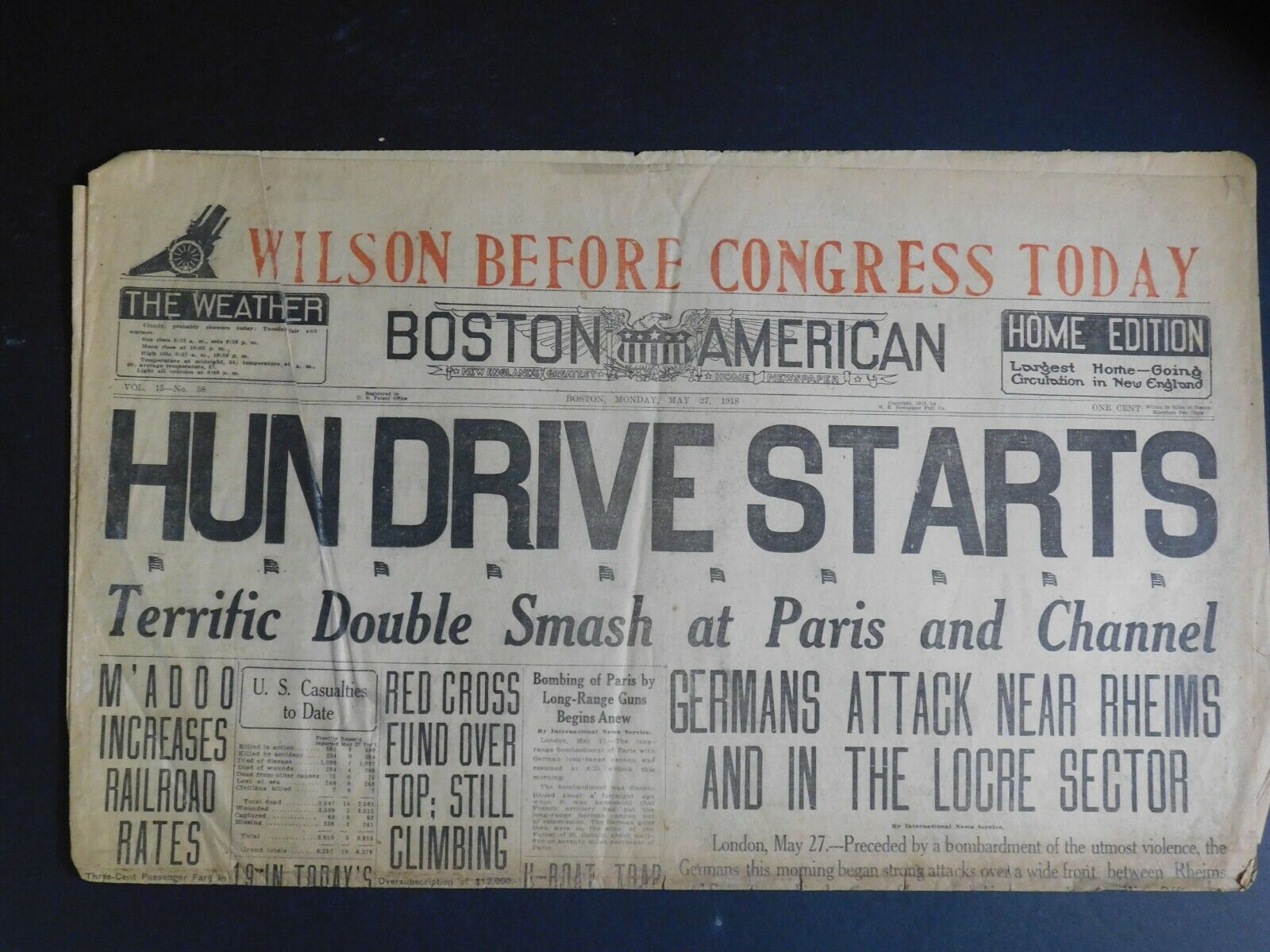WWI Era Newspaper - Boston American - May 27 1918 - 4 pgs. 