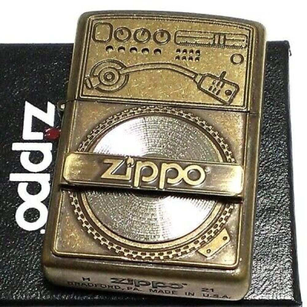 Zippo Lighter Record Rotate Used Finish Design Antique Gold 2UDB-RECORD Japan