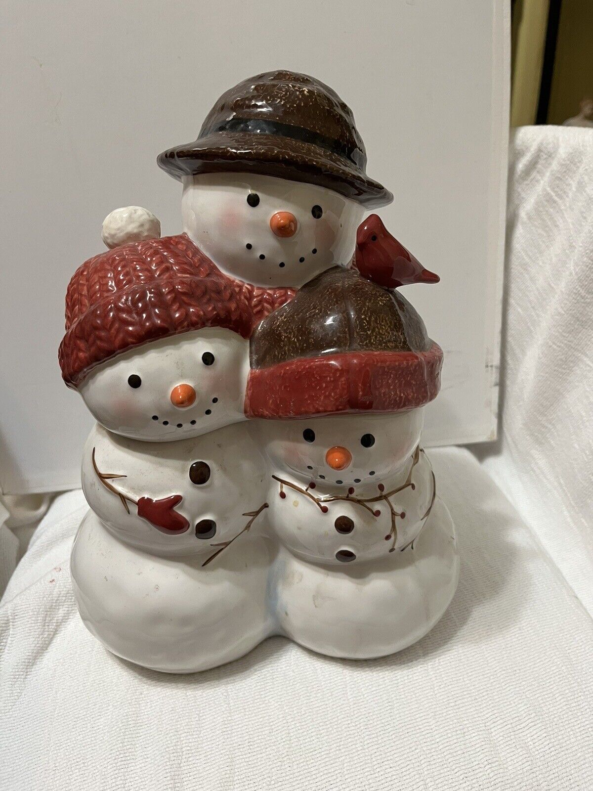 Christmas Ceramic  holiday Snowman Family. “Warm Wishes”  READ description
