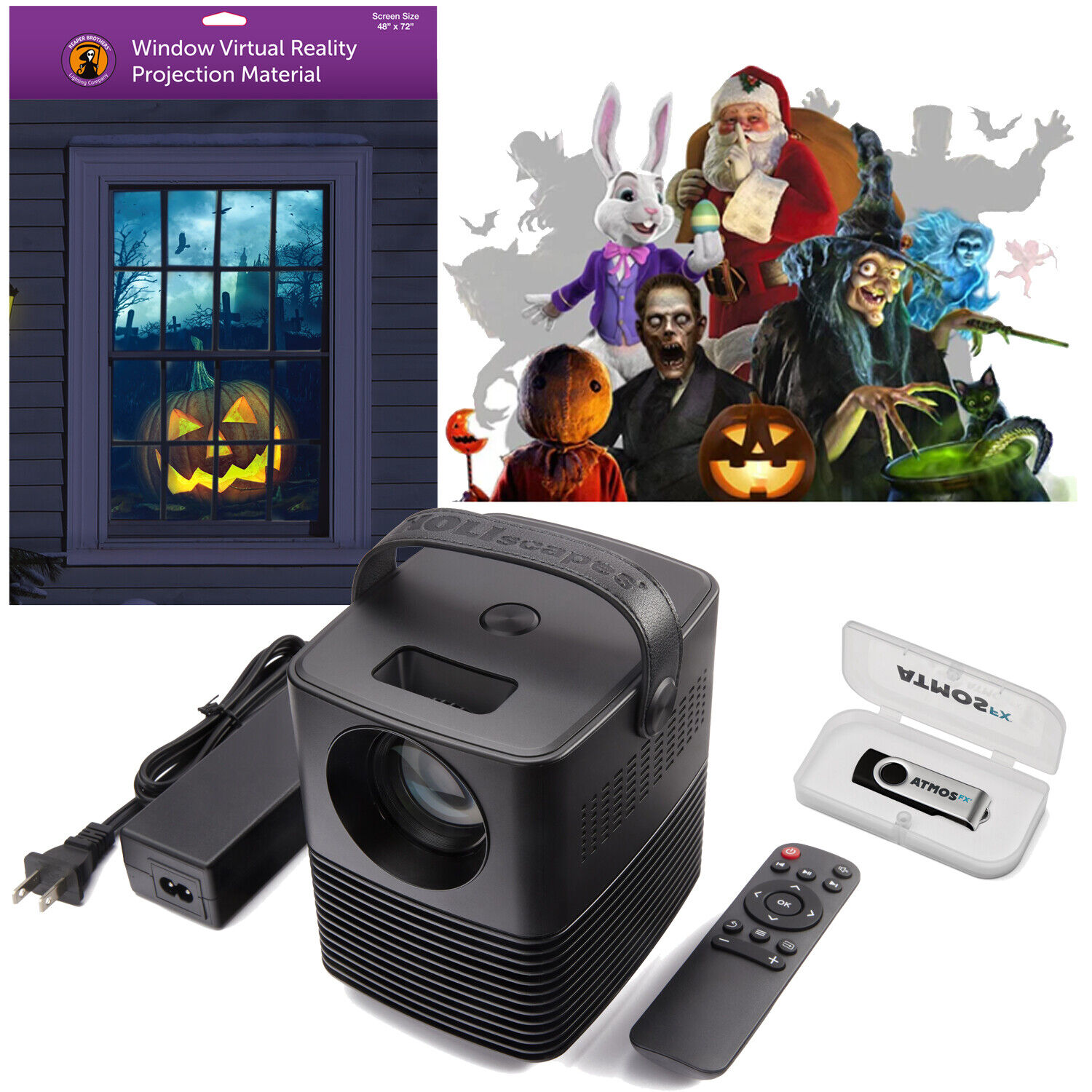 AtmosFX Holiday Digital Decoration Kit - Videos, Screen & Projector included