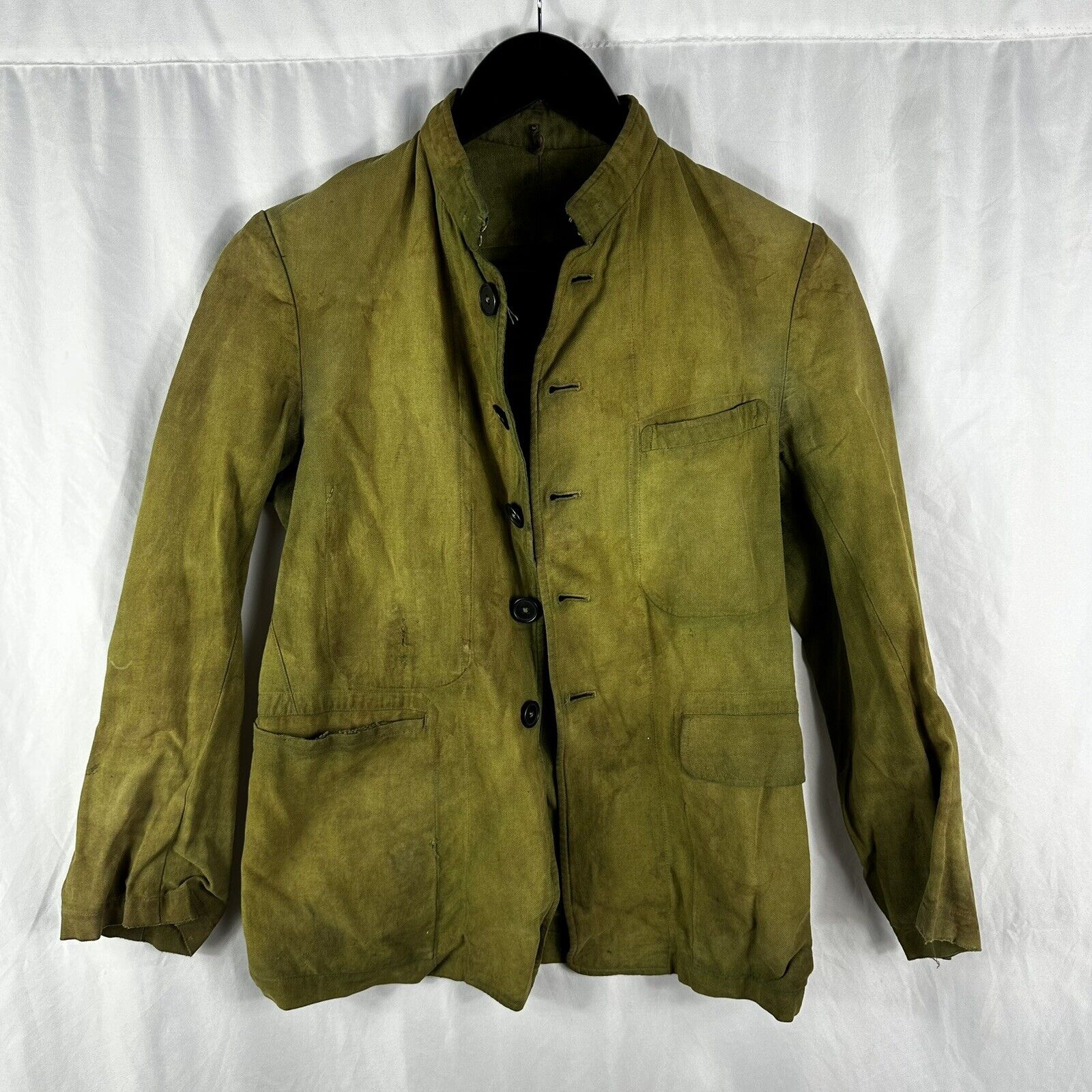 Original pre WWII WW1 Japanese Army Uniform Linen Jacket Green Jungle Dyed