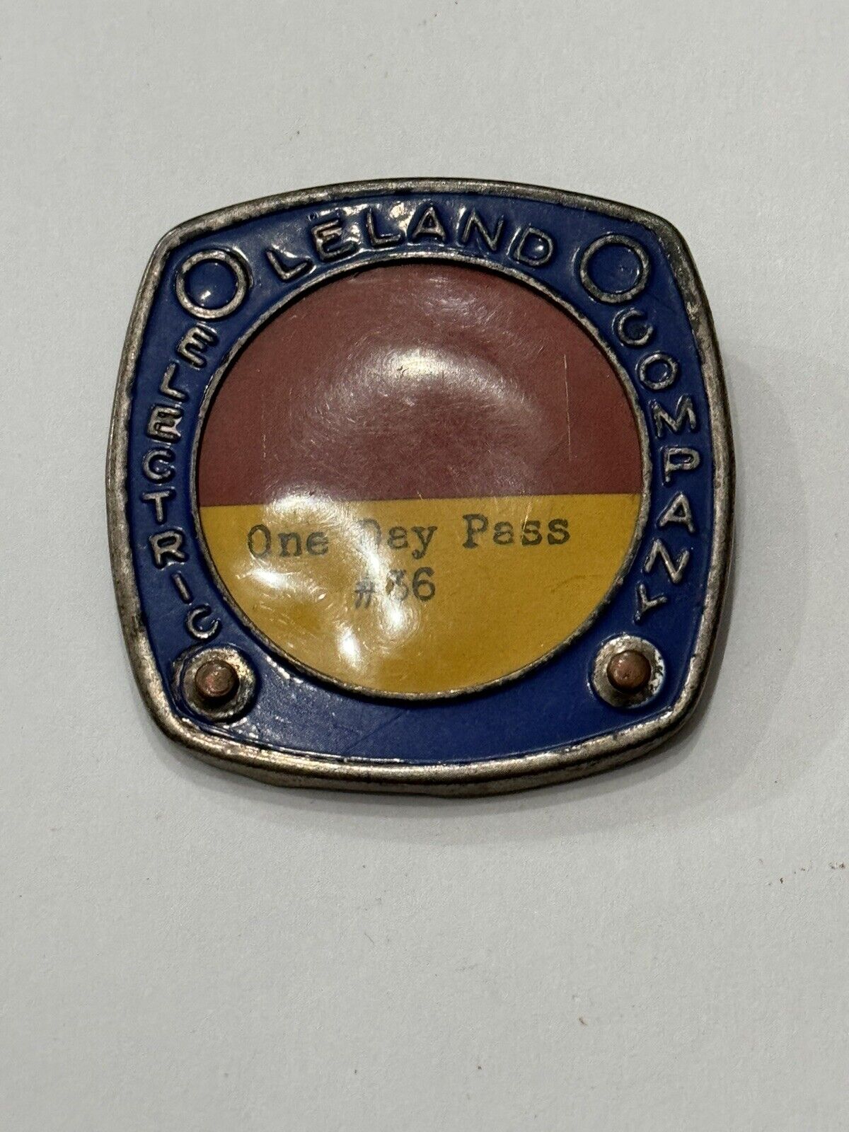 1940s - 1950s Leland Electric Company One Day Pass #d Metal 1 7/8” Badge