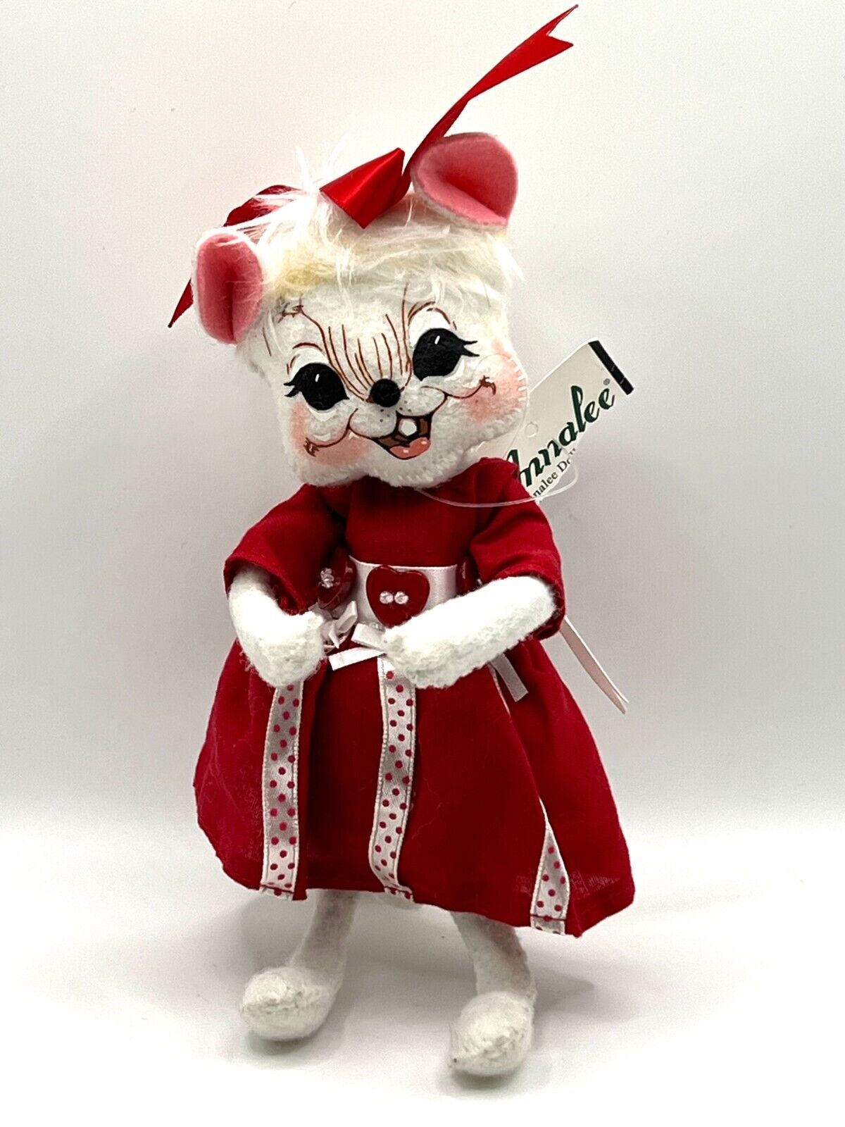 Annalee 2009 Valentine\'s Day Collectible Girl Mouse Doll Red Dress Bow 6.5 in