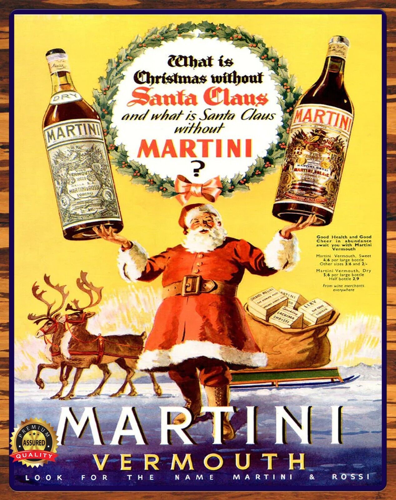 Vermouth Martini - Christmas 1938 - Restored - Rare - Metal Sign 11 x 14
