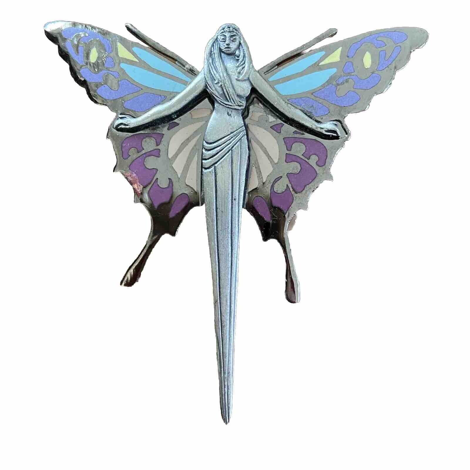 Art Nouveau Butterfly Lady Brooch Silver Tone Enamel United Federation Doll Club