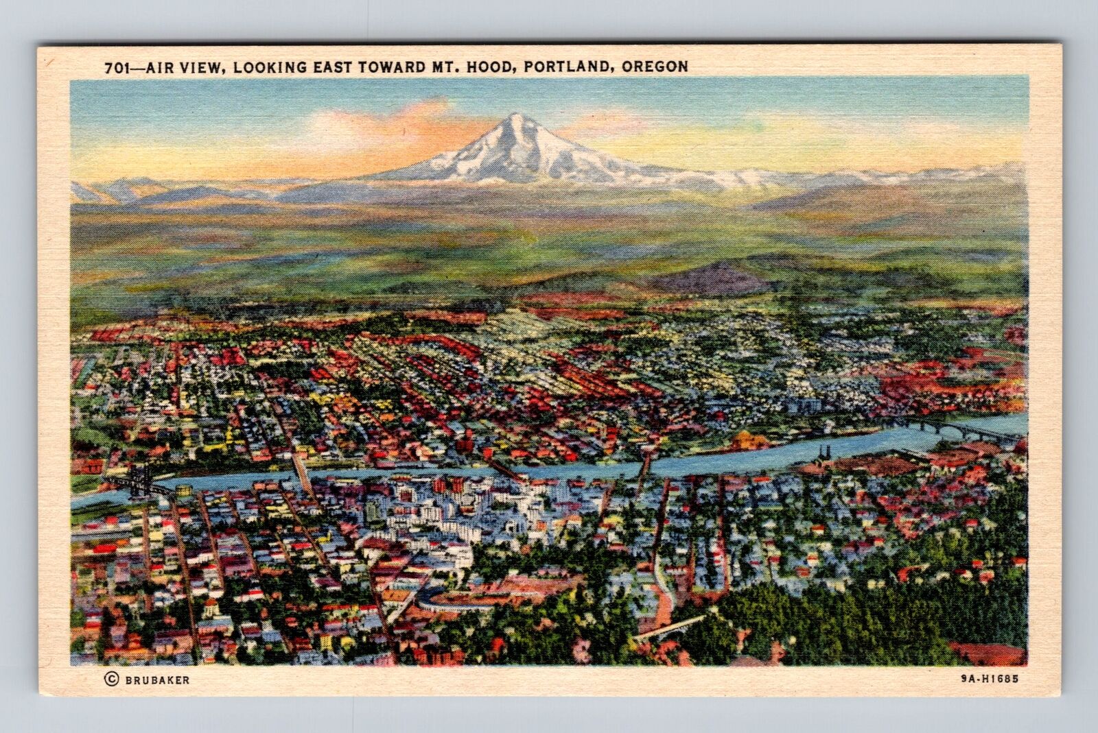 Portland OR-Oregon, Aerial Looking East Mt Hood, Antique Vintage Postcard
