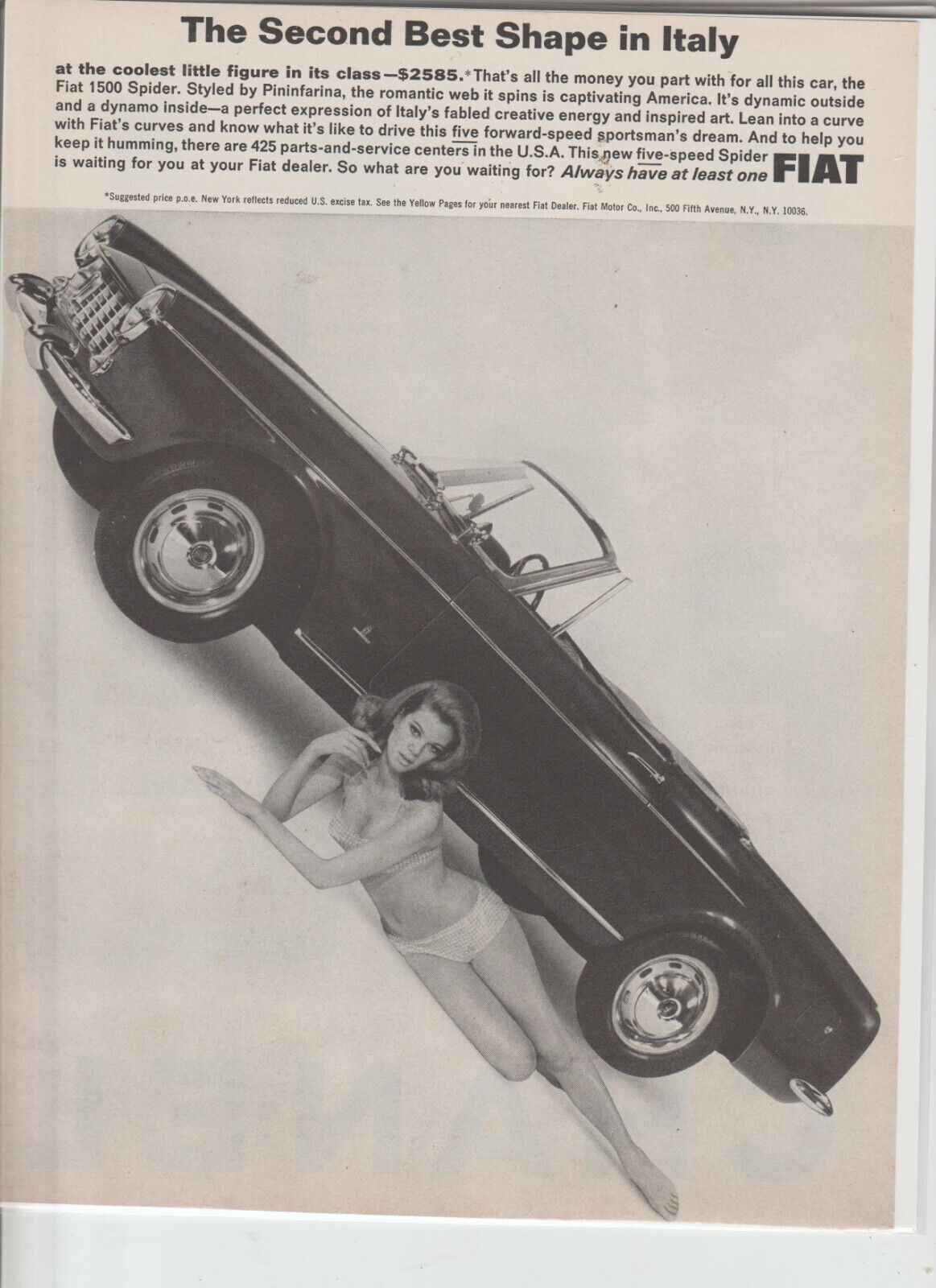 Original 1965 Fiat 1500 Spider Magazine Ad \