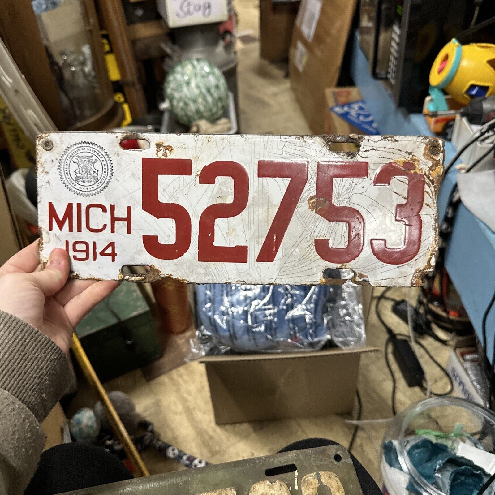 1914 Michigan Porcelain License Plate 52753