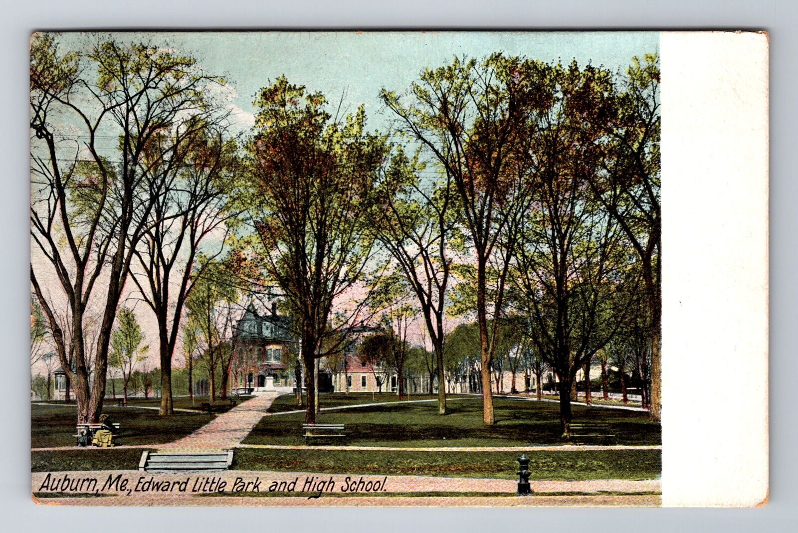 Auburn ME-Maine, Edward Little Park & High School, Vintage c1913 Postcard