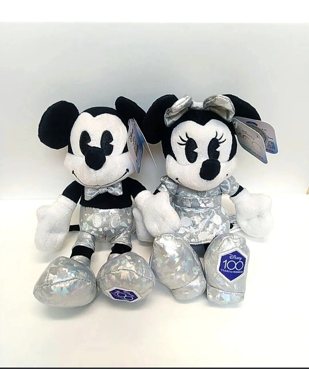 Mickey Mouse & Minnie Mouse Disney\'s 100th Anniversary Platinum Plush RARE NWT