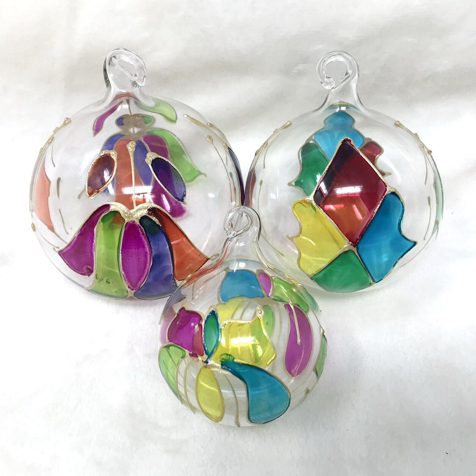 Vintage Parise Vetro Made In Italy Glass Blown Colorful Ornaments Round Set of 3