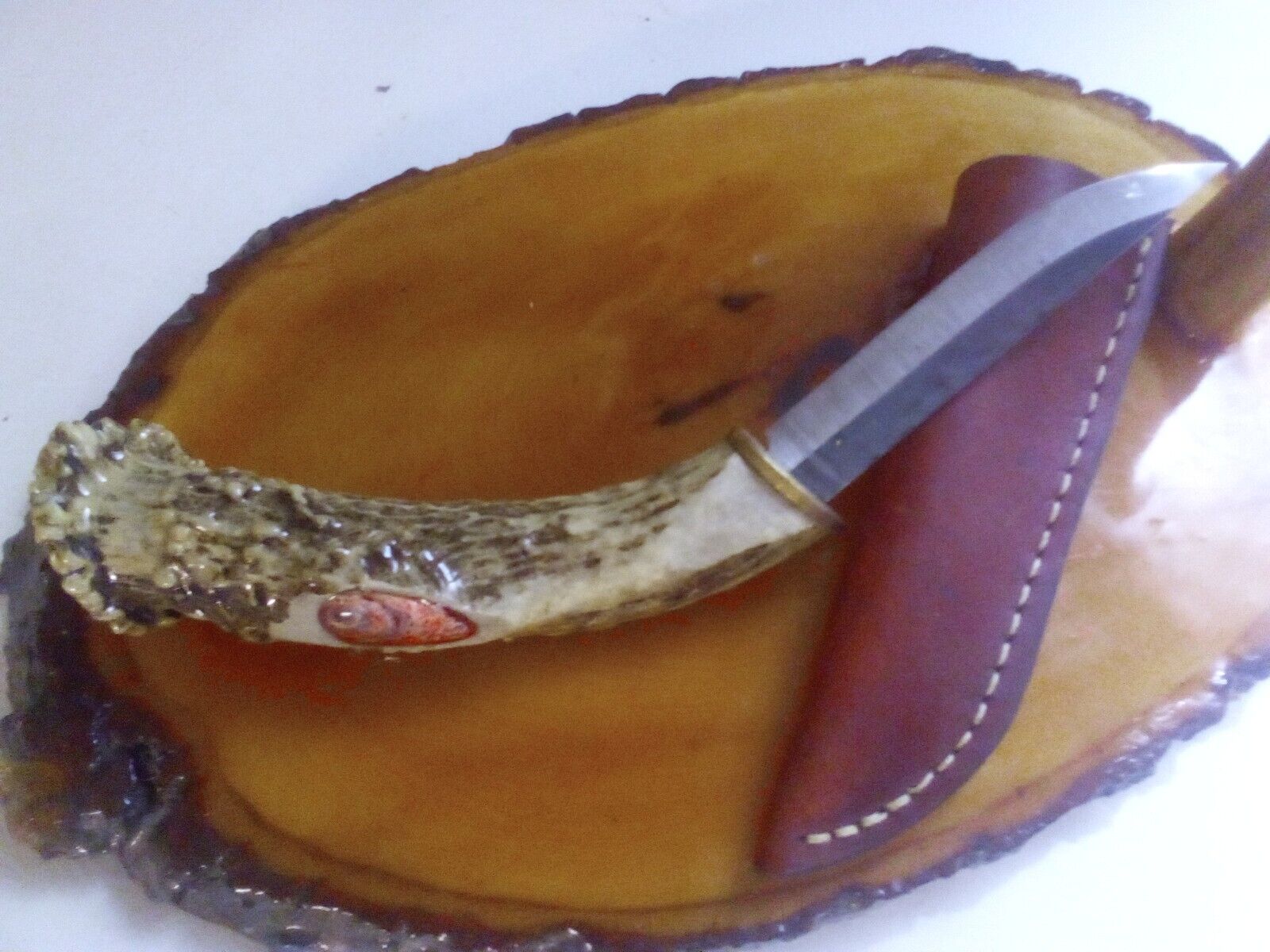 Custom Stag Handle Knife With Inlayed Sea Sediment Jasper