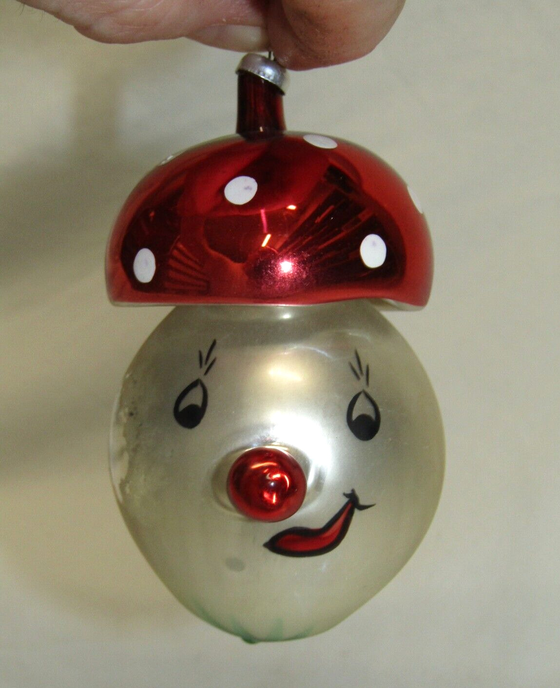 Italy Antique De Carlini Glass Mushroom Man Vintage Christmas Ornament 1950's