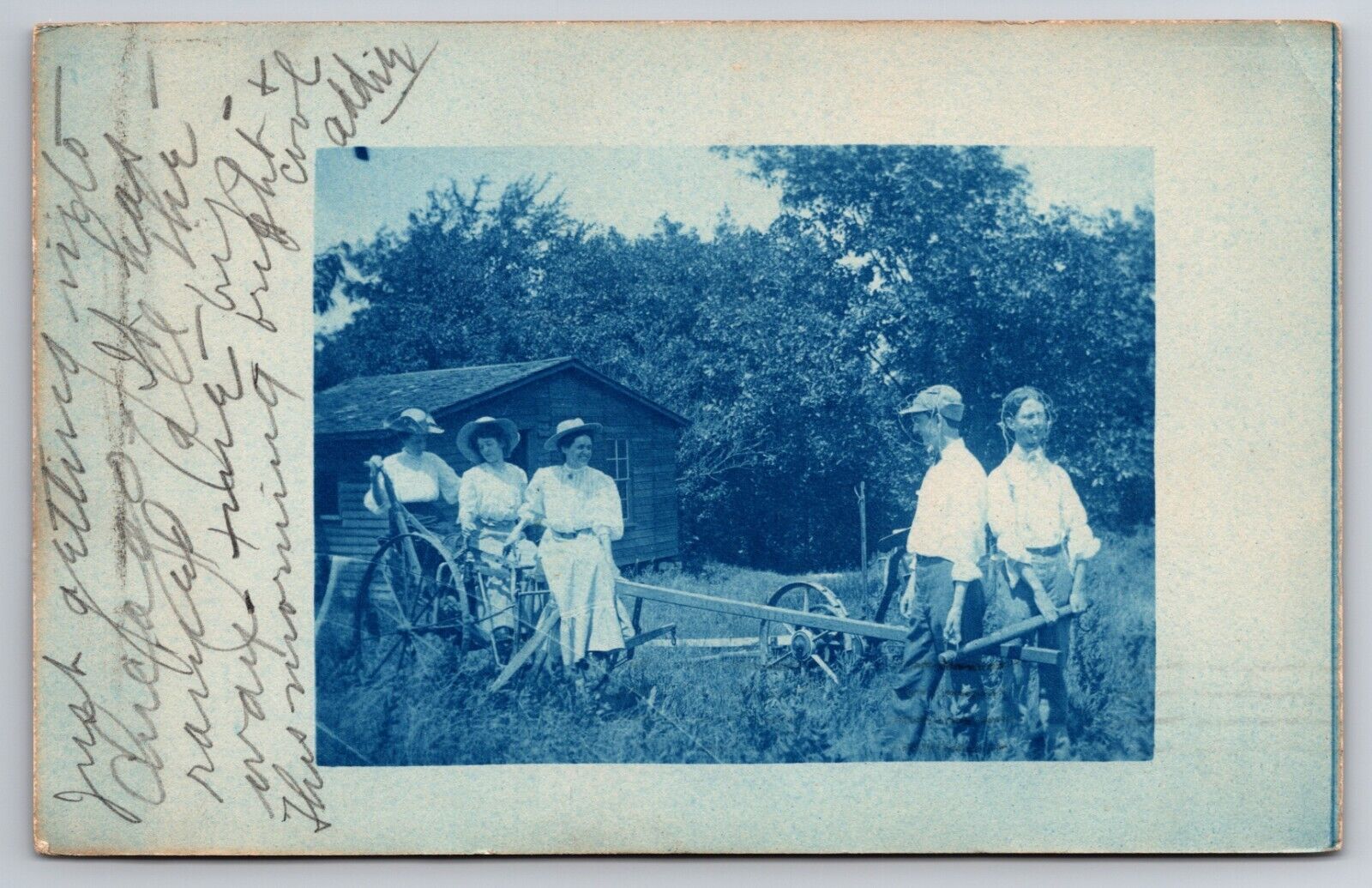 Cyanotype Rural Farming Scene Near Chicago Illinois IL 1906 Real Photo RPPC