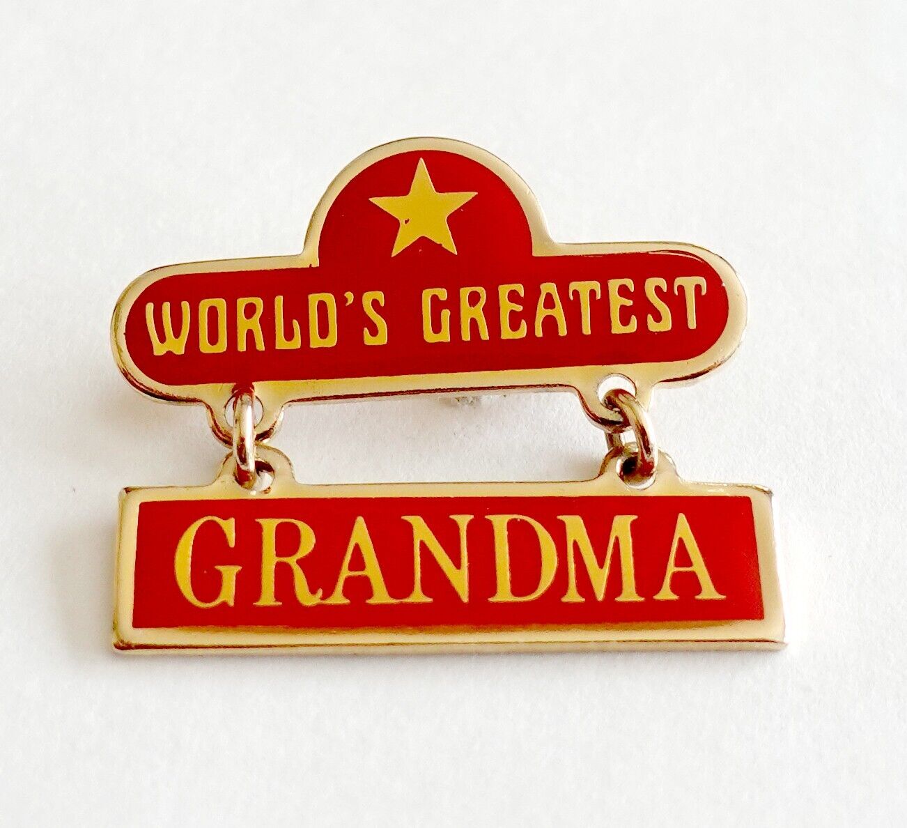 Vintage Worlds Greatest Grandma Lapel Pin Brooch Red Gold Tones Gift for Her