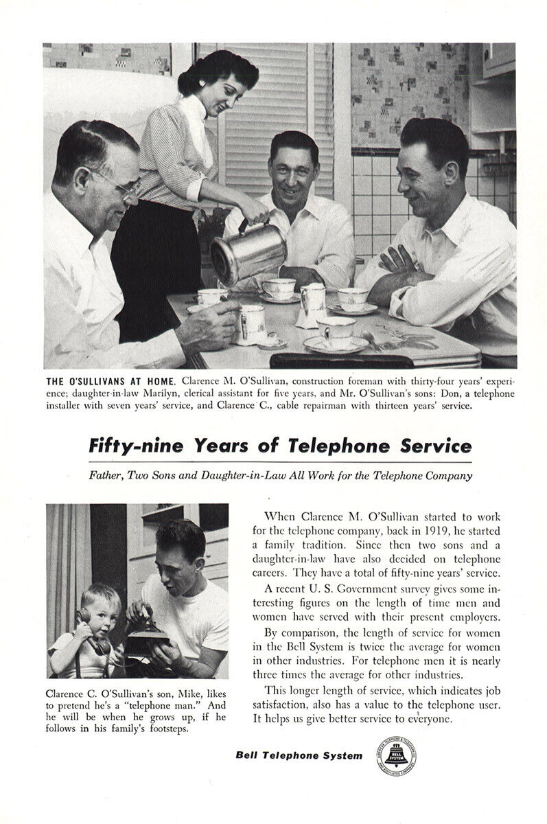 1953 Bell Telephone: O\'Sullivans Fifty Nine Years Telephone Vintage Print Ad