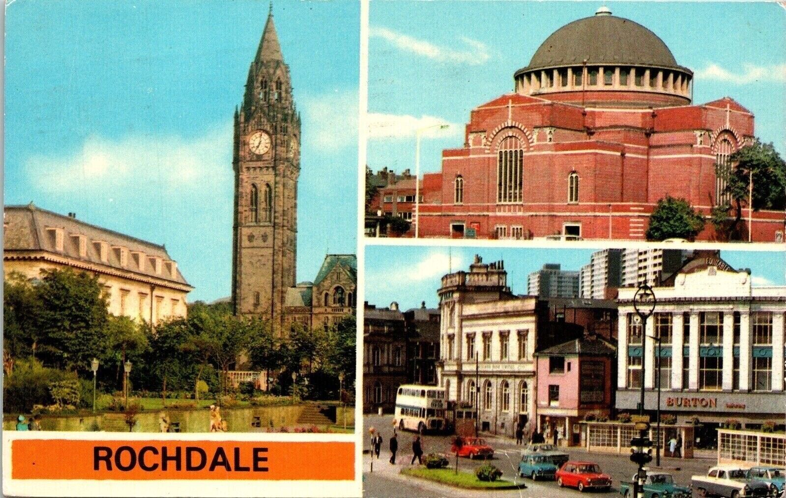 Rochdale Gardens Town Hall Roman Catholic Church Town Centre Pm Postcard