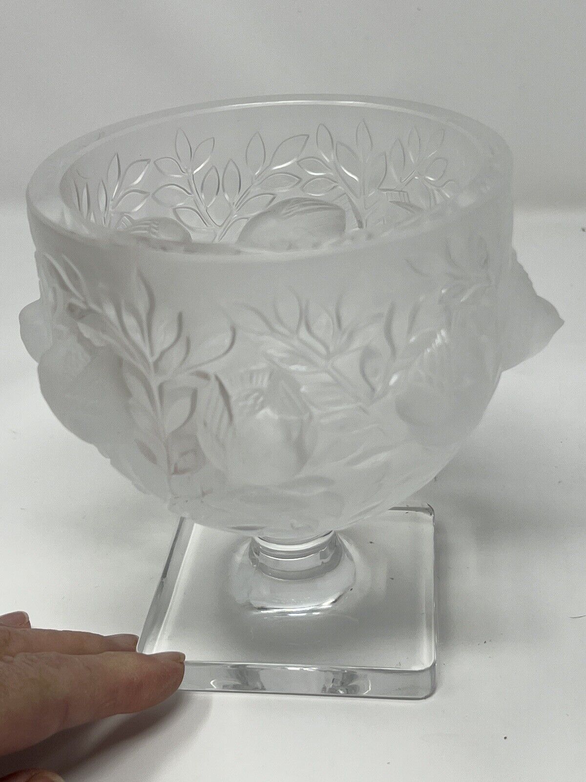 Lalique Signed Vase French Crystal Elizabeth Bird & Flora 5.5” Tall