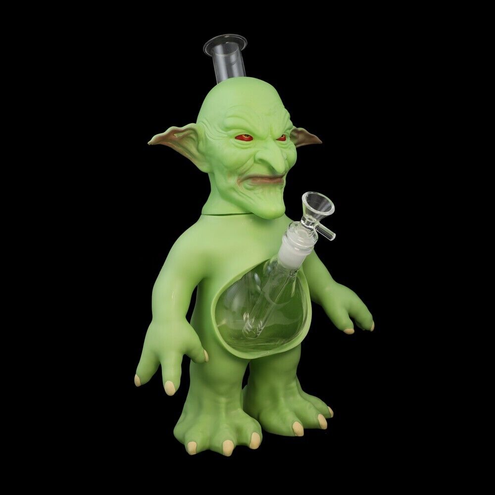 Cool Unique Bong Green Goblin Thick Silicone Water Pipe Smoking 14mm Glass Bowl