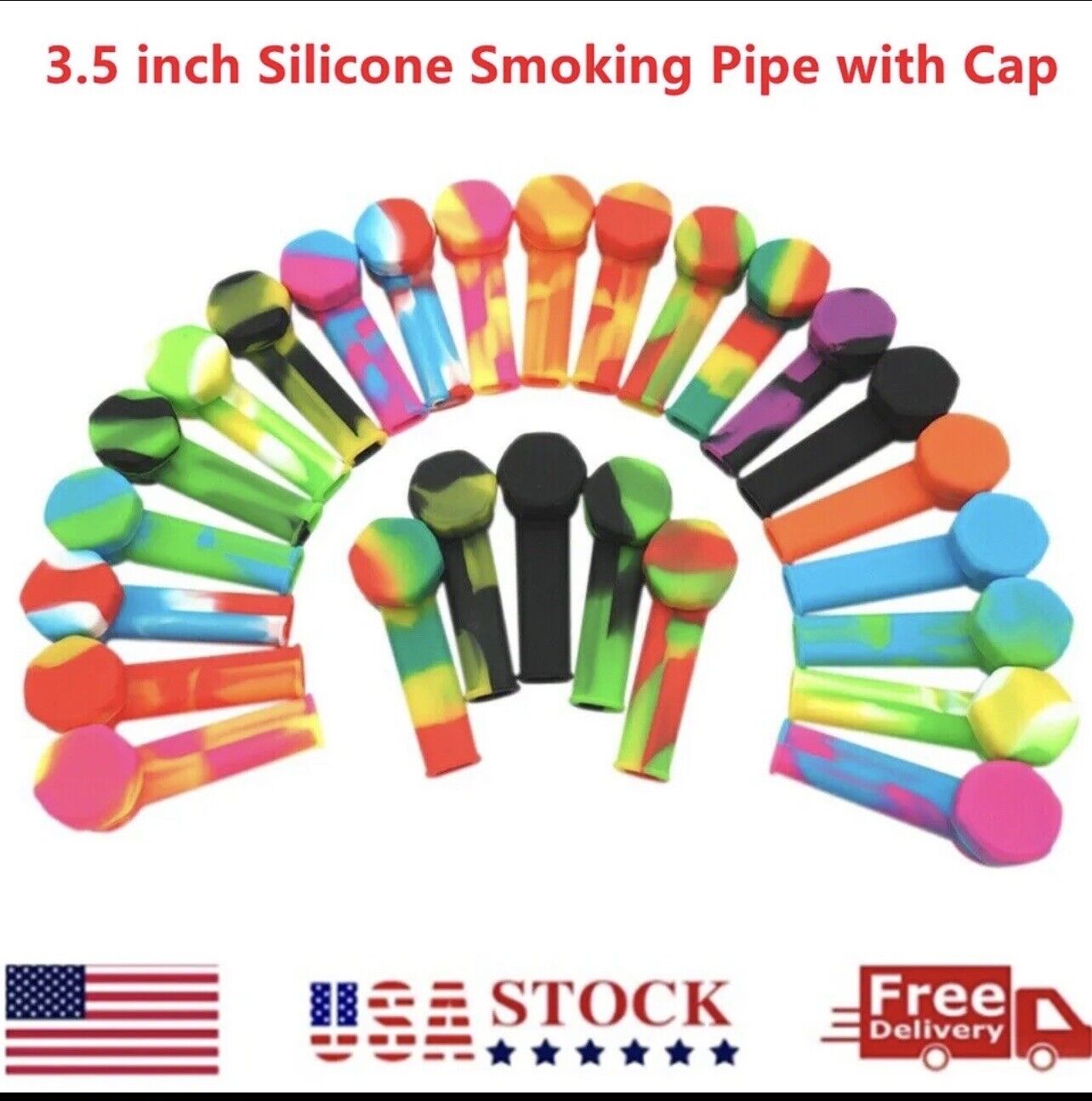 3PCS 3.4'' Mini Silicone Smoking Hand Pipe with Metal Bowl & Cap Lid Pocket Pipe